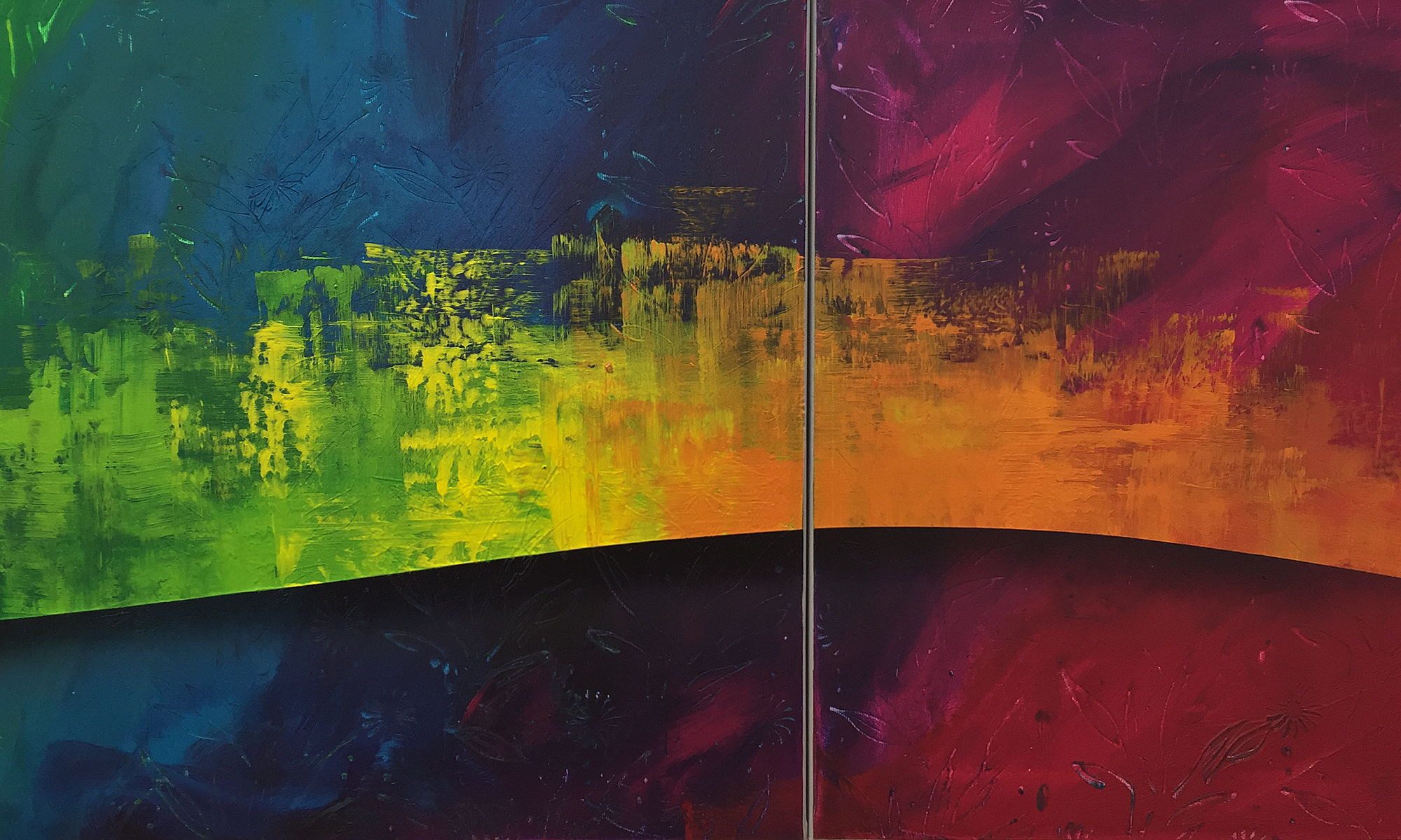 WandbilderXXL XXL-Wandbild Flowing Rainbow 220 x 110 cm, Abstraktes Gemälde, handgemaltes Unikat