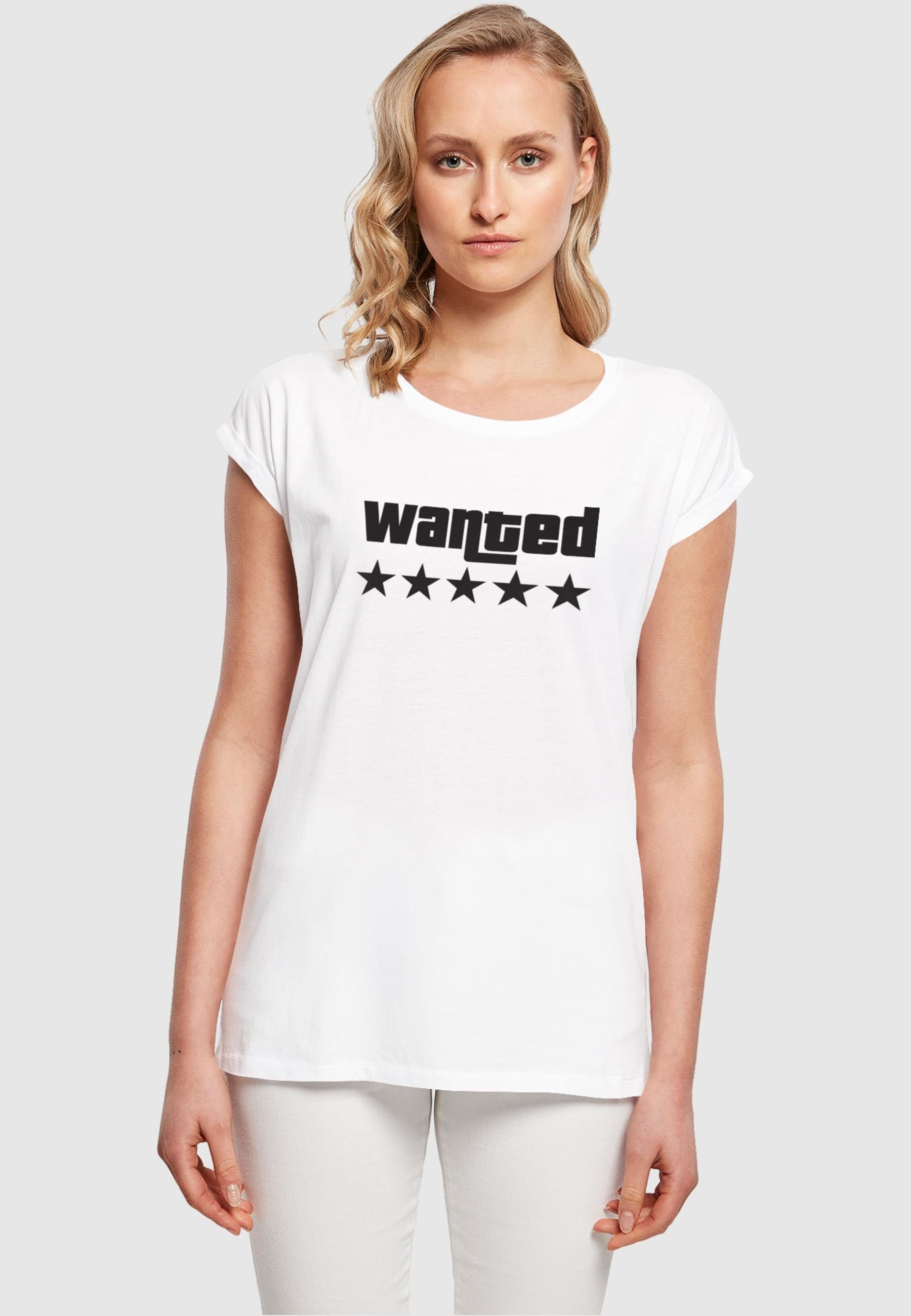 Damen Merchcode Shoulder Wanted T-Shirt (1-tlg) Extended Laides Tee