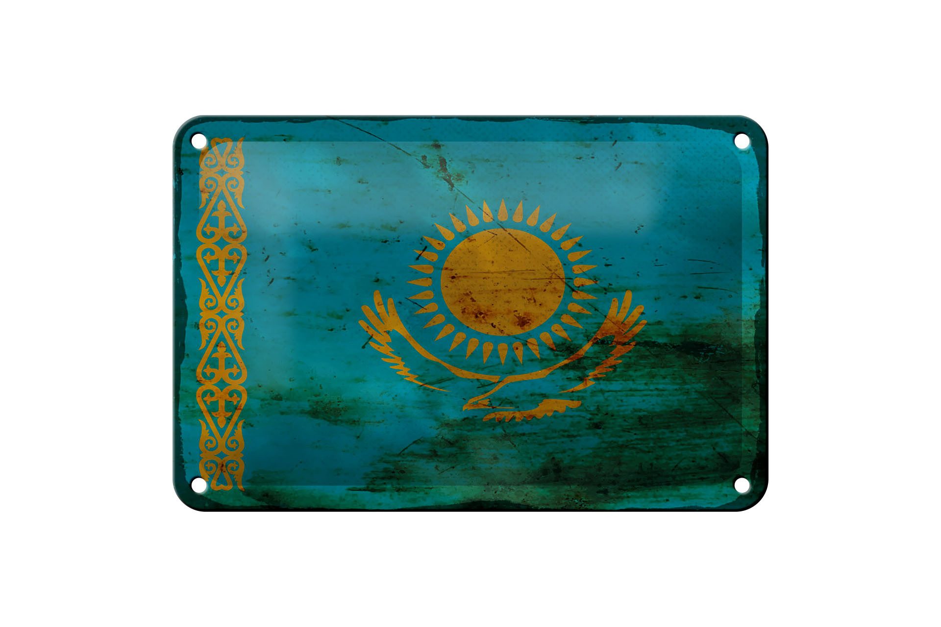Femer GmbH Metallschild Flagge Kasachstan 18x12cm Kazakhstan Rost, (1 St), gewölbte Oberfläche, abgerundete Ecken, umgeschlagene Kanten