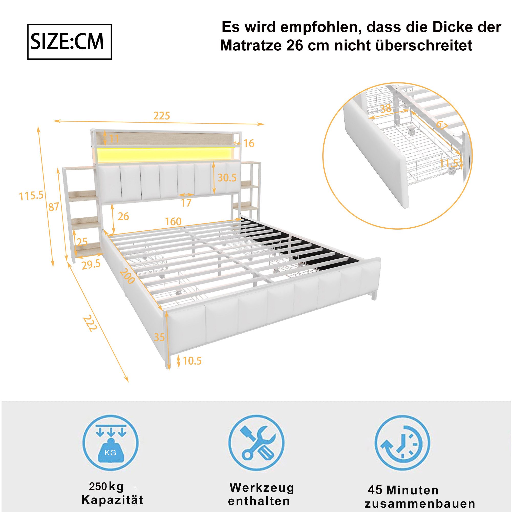 Ulife Polsterbett Doppelbett Jugendbett Eisenbett Stauraumbett günstig online kaufen