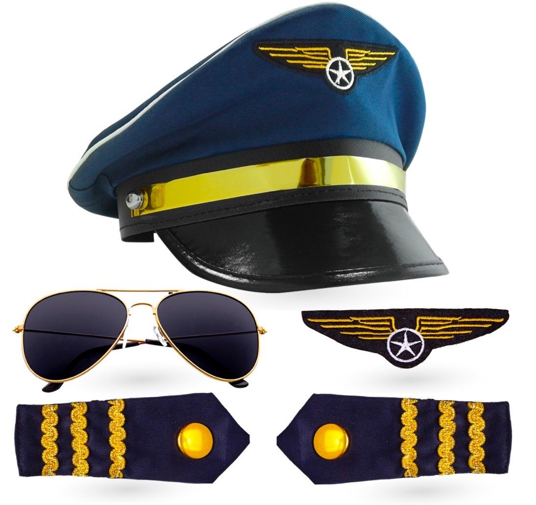 Kostümheld® Kostüm Pilot Set Kapitän Kostüm Accessoire für Herren Fasching / Karneval, Einheitsgröße