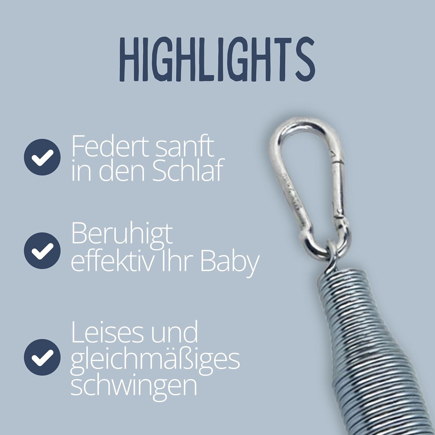 riijk Babywippe Schwingfeder Set für die Federwiege Baby, Made in Germany Speziell für die Baby Federwiege inkl. 2 Karabiner