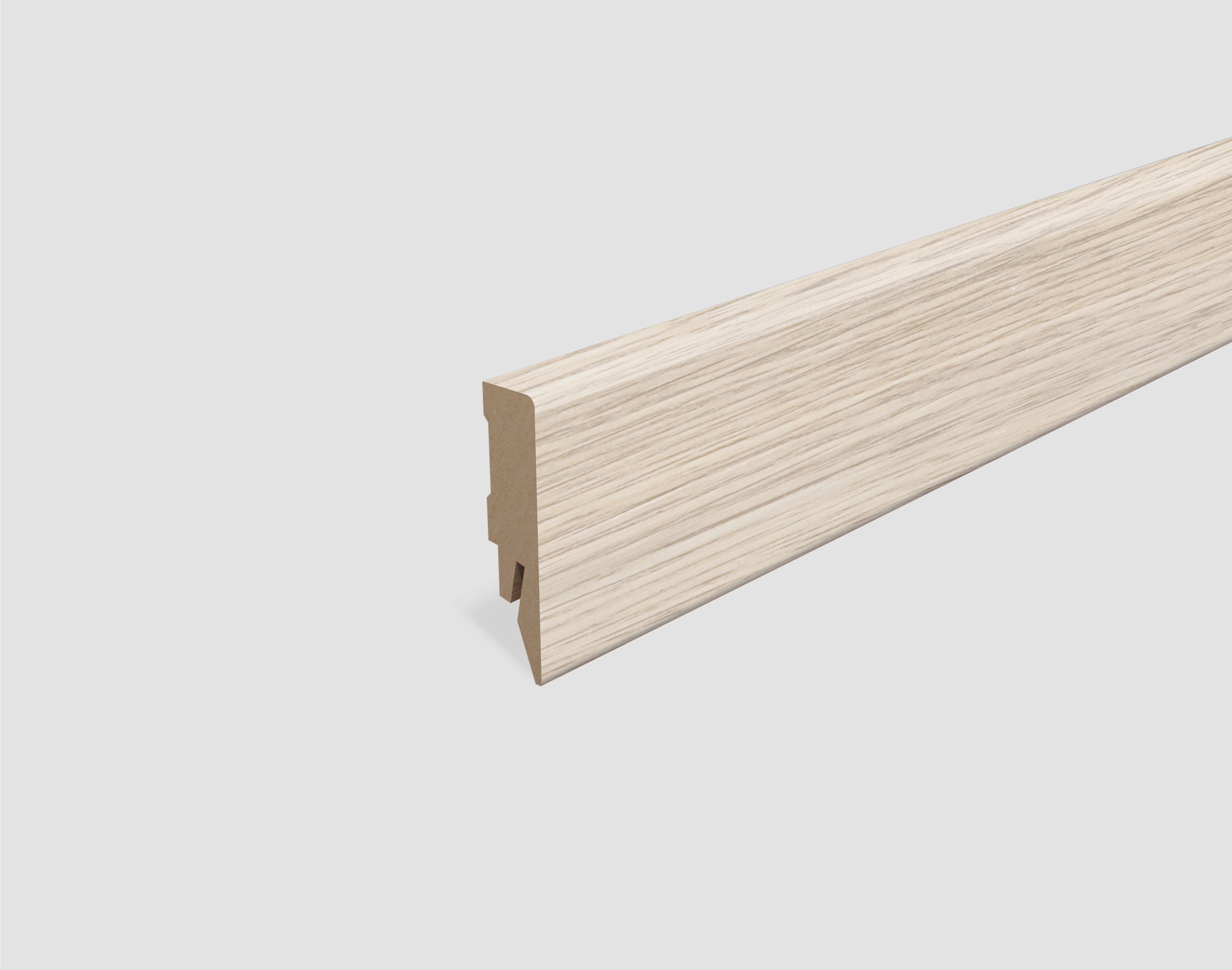 EGGER Sockelleiste Eiche weiss L547, L: 240 cm, H: 5.8 cm, 1-St., 2,40m; neues kubisches Profil; passend zu Fußboden Monfort Eiche weiss
