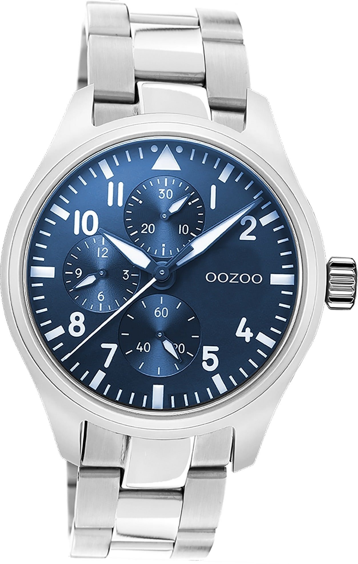 OOZOO Quarzuhr Oozoo Herren Armbanduhr Timepieces, Herrenuhr Edelstahlarmband silber, rundes Gehäuse, groß (ca. 42mm)