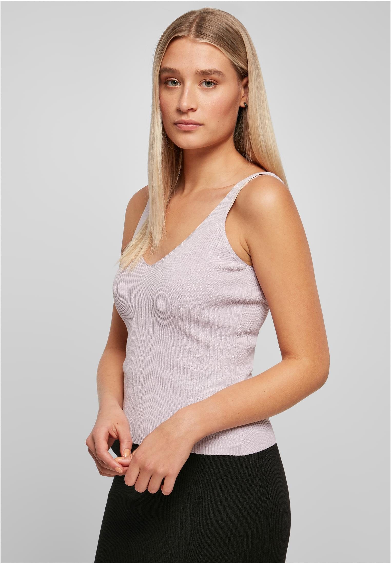 URBAN CLASSICS T-Shirt Damen Ladies Rib Knit Top (1-tlg) softlilac