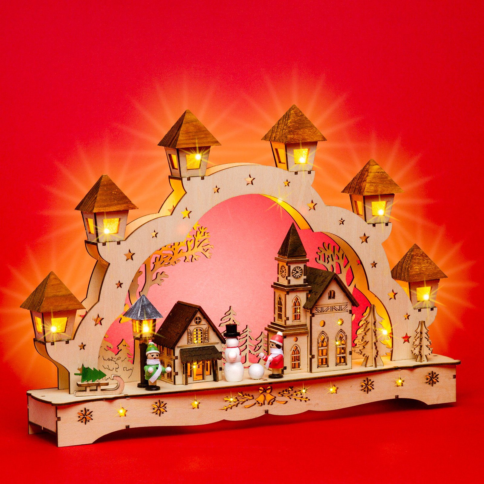 SIKORA Schwibbogen LB62 Weihnachtsdorf mit Laternen und LED Beleuchtung B:42,5cm – Bild 3 von 5