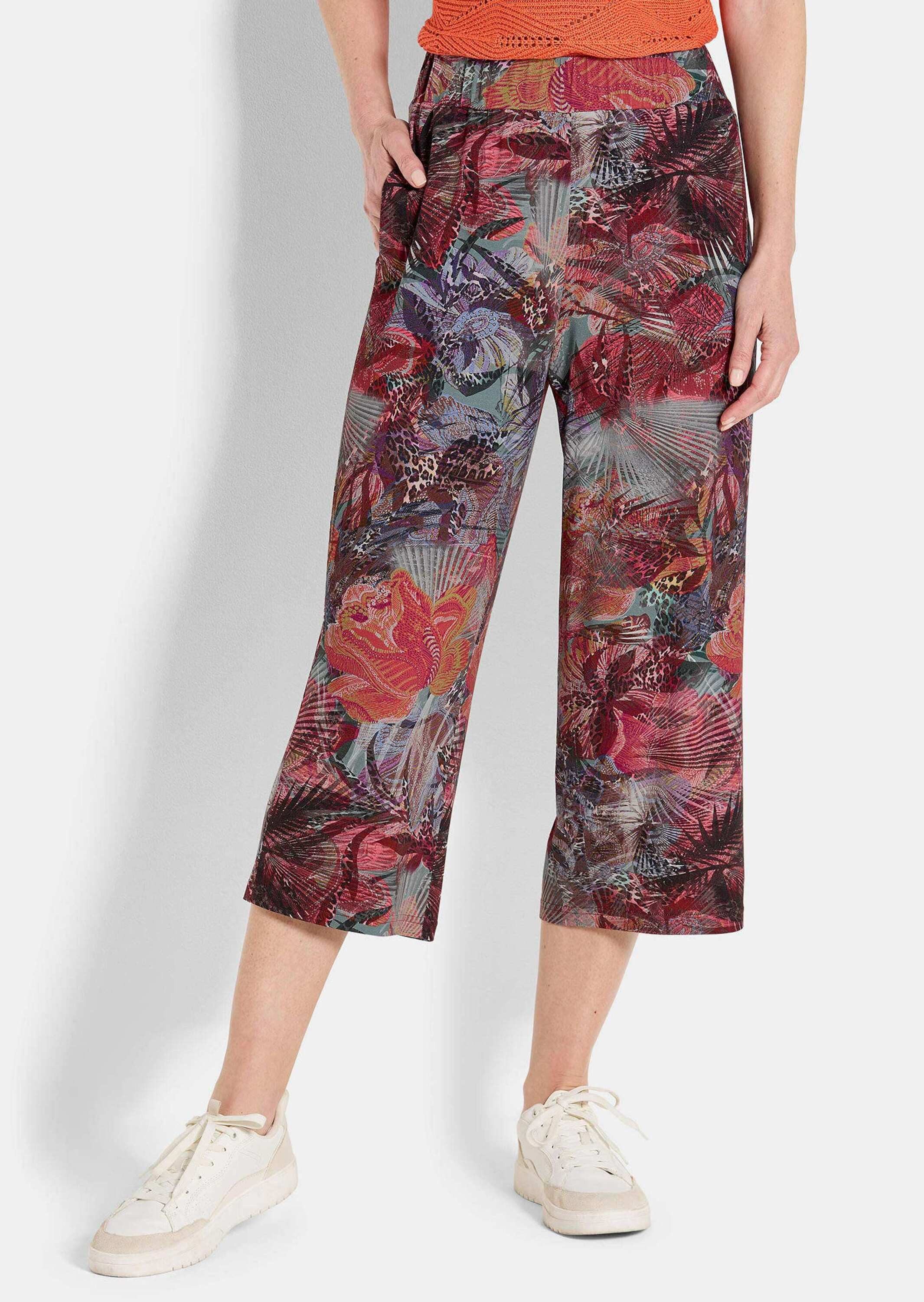 GOLDNER Schlupfhose Moderne Printhose mit floralem Muster Viskosehose mit elastischem Bund, Eingriffstaschen und 7/8-Довжина