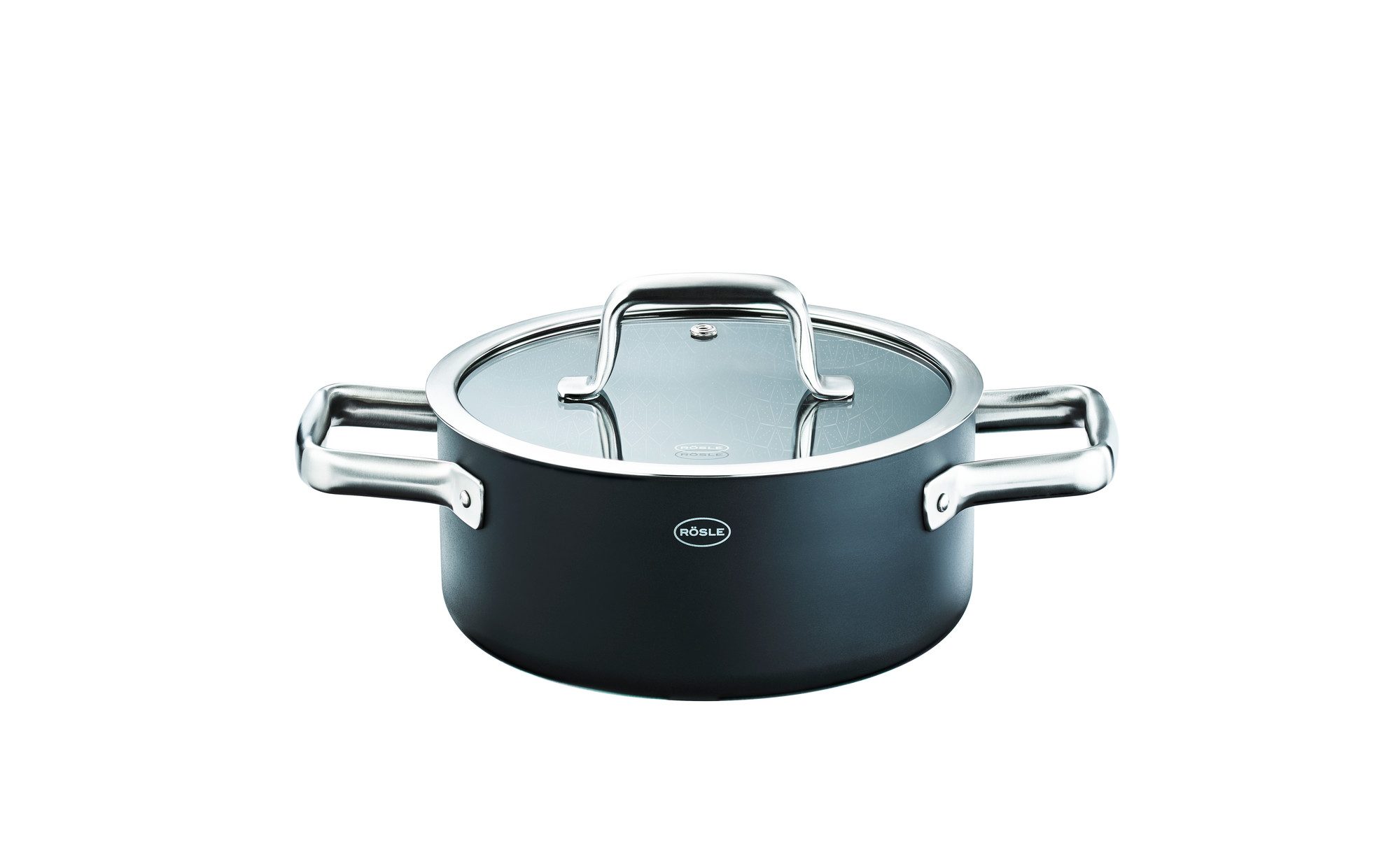 RÖSLE Bratentopf Kochtopf EBONIC Ø 20 cm ProNero, Aluminium, Edelstahl (1-tlg), für alle Herdarten geeignet, inklusive Induktion