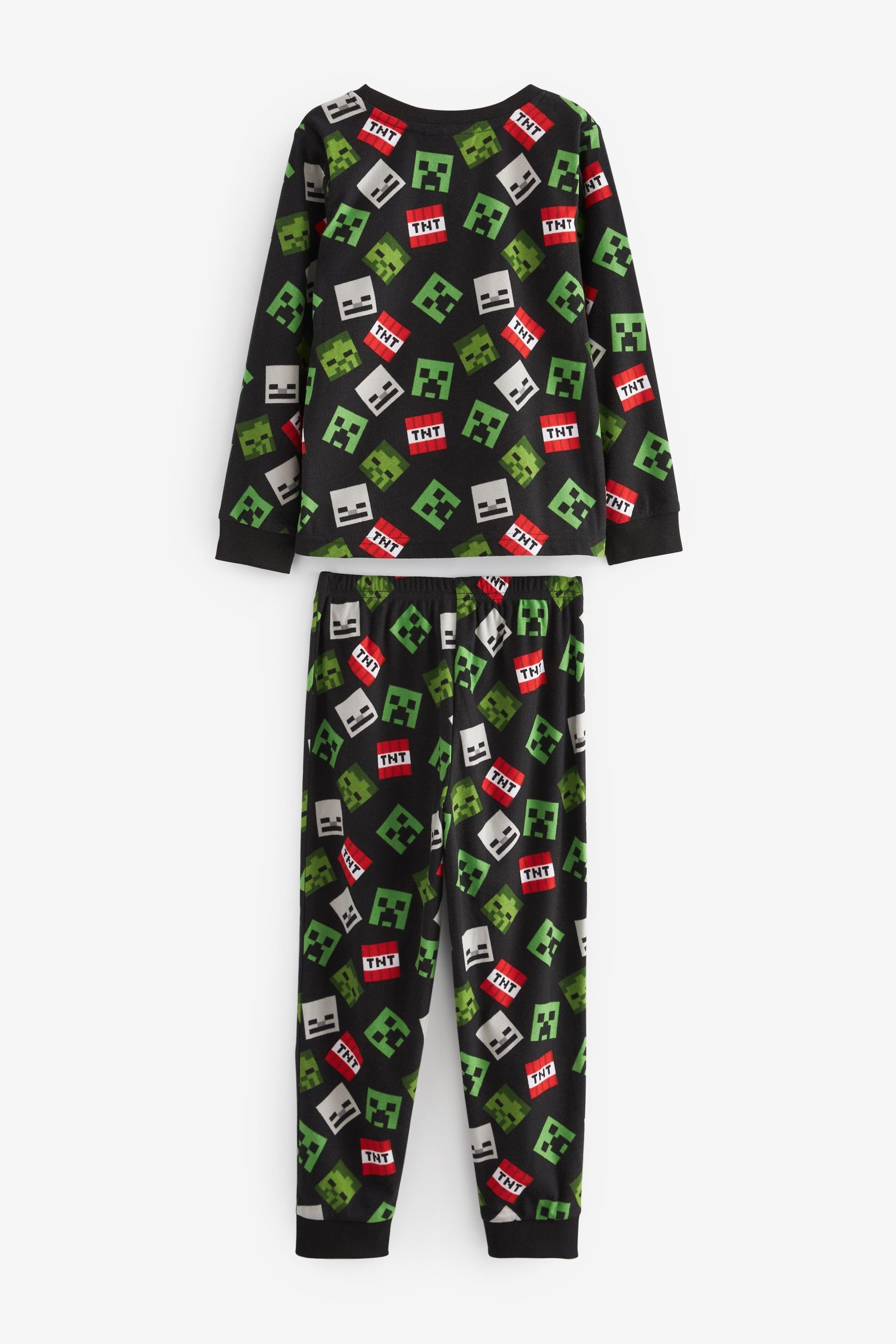 Next Pyjama Elasthan (2 mit Minecraft aus Black/Green Pyjamas weichem tlg) Fleece