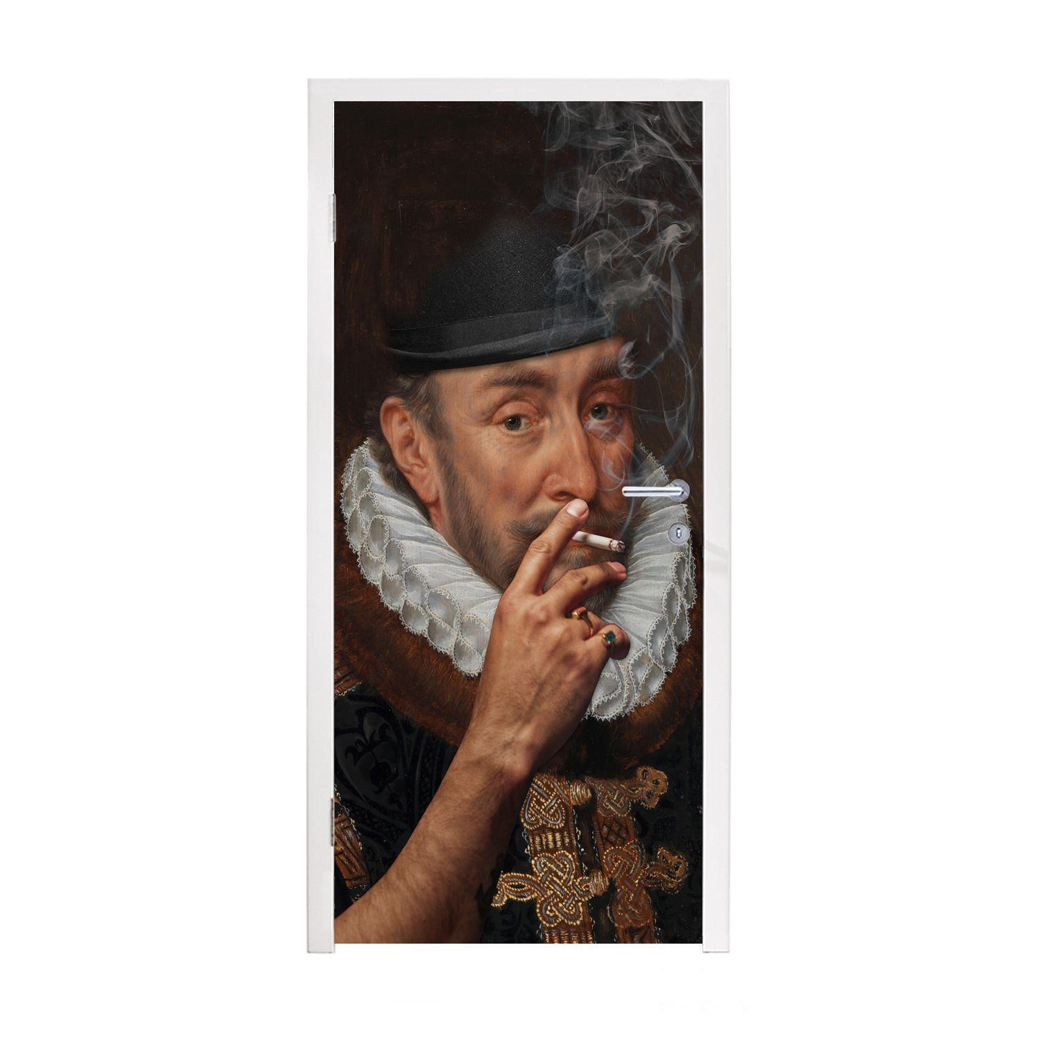 MuchoWow Türtapete Wilhelm von Oranien - Zigarette - Rauchen, Matt, bedruckt, (1 St), Fototapete für Tür, Türaufkleber, 75x205 cm