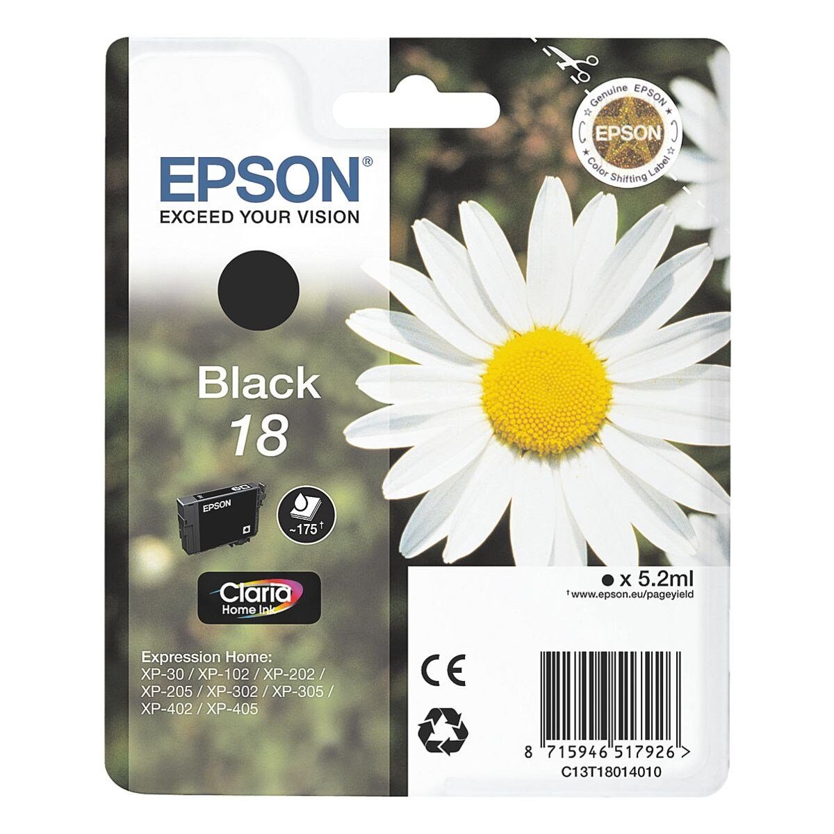 Epson T1801 Tintenpatrone (Original Druckerpatrone, schwarz)