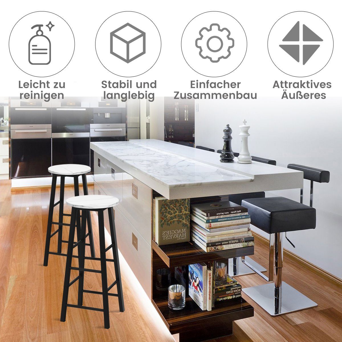 COSTWAY Barhocker (2er Set), Marmor, mit Fußstütze, Metall Sitzhöhe 71cm günstig online kaufen