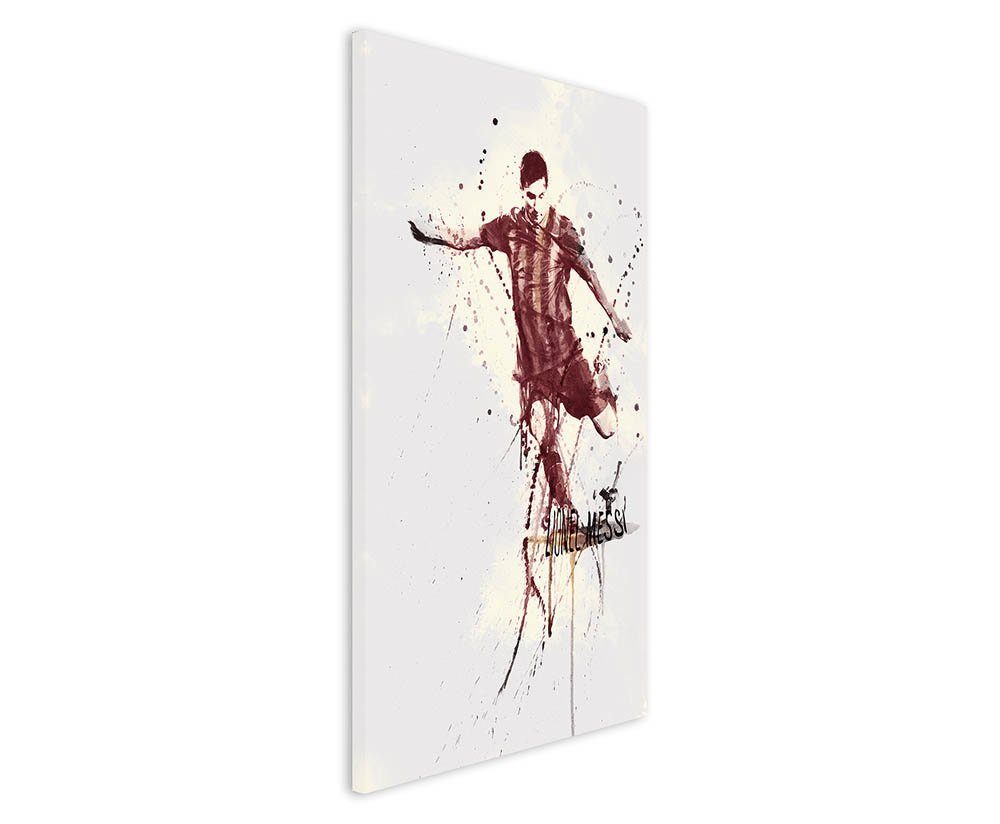 Sinus Art Leinwandbild Lionel Messi FC Barcelona 90x60cm Aquarell Art Wandbild auf Leinwand fertig gerahmt Original Sinus A