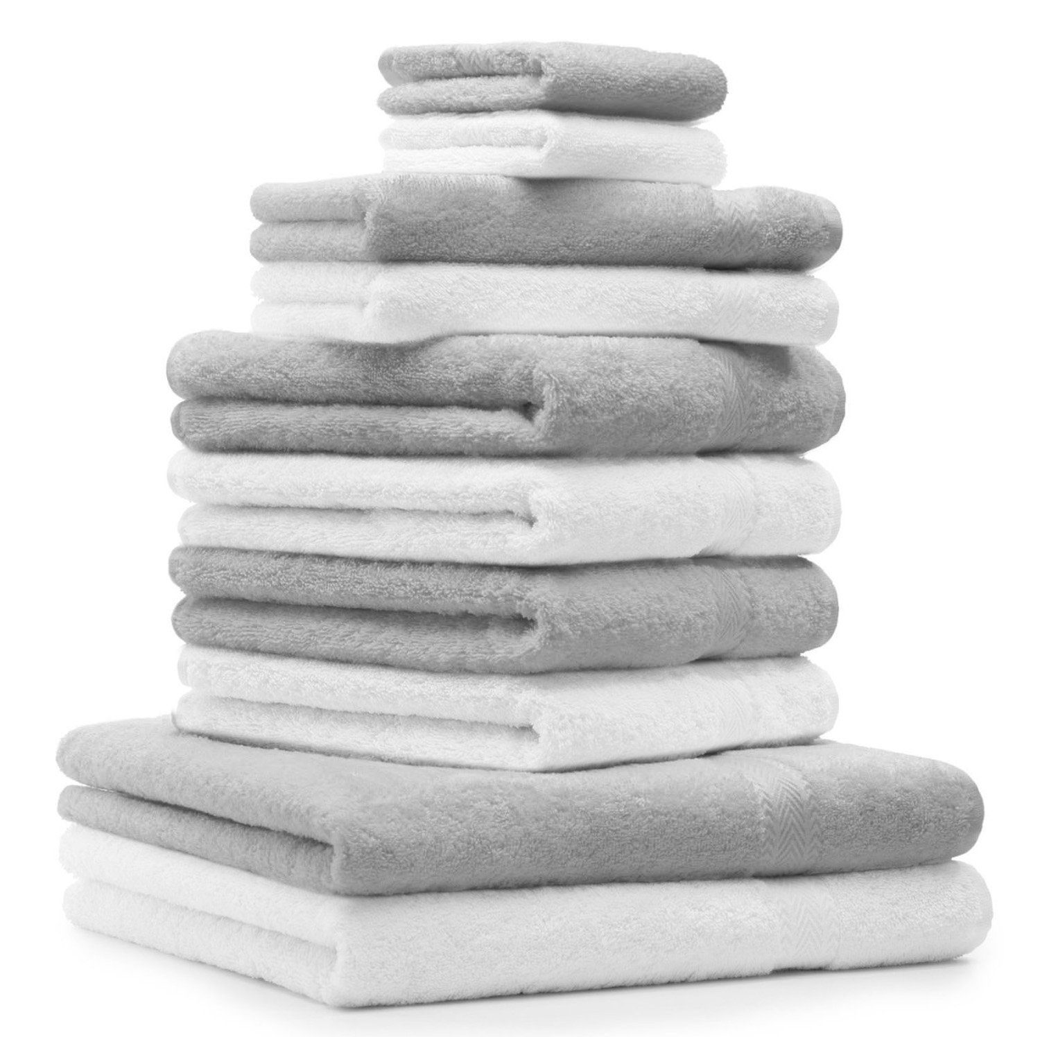 Betz Handtuch Set 10-TLG. Handtuch-Set Classic Farbe weiß und silbergrau, 100% Baumwolle