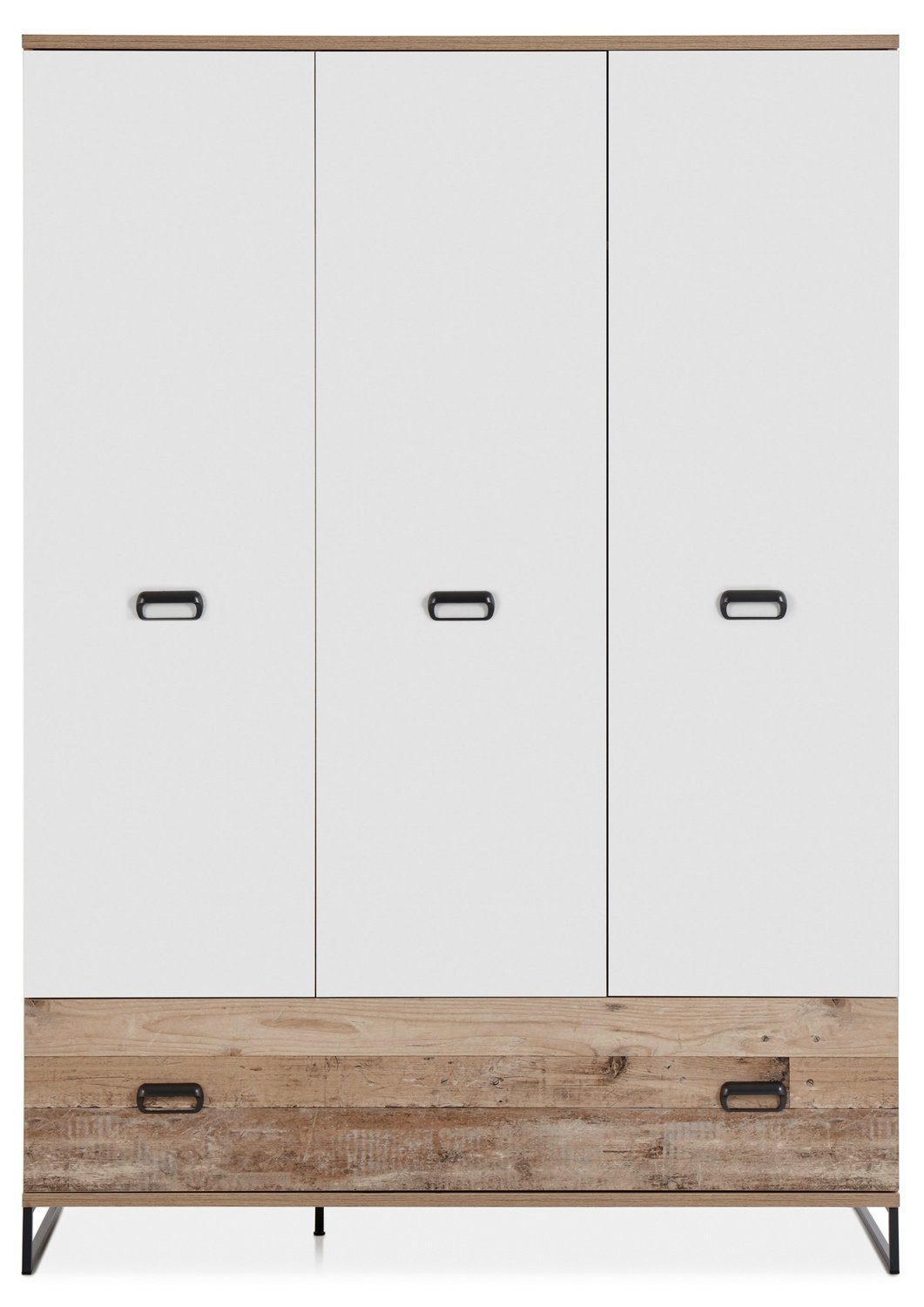 Begabino Kleiderschrank RONNY, B 143 H Dekor, weißen Türen großen Schublade cm, 3 201 mit hell Style 1 x und Old