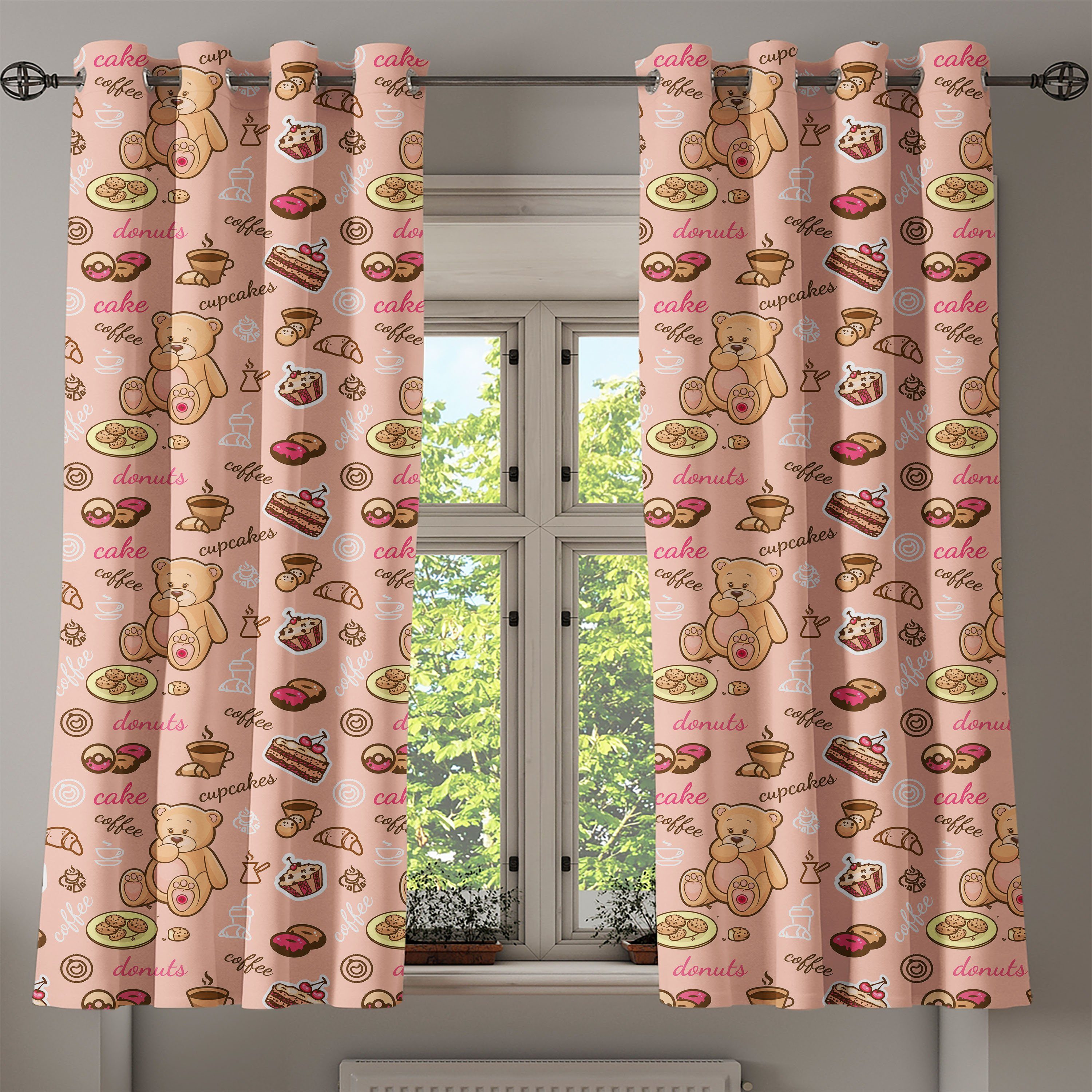 Gardine Dekorative 2-Panel-Fenstervorhänge Plätzchen Donuts Dessert Cupcakes Abakuhaus, Wohnzimmer, für Schlafzimmer