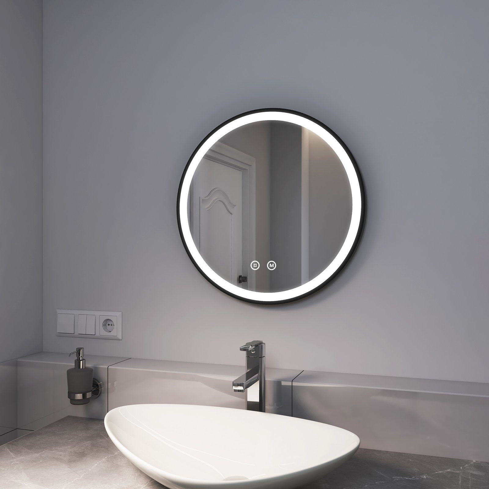 EMKE Badspiegel Badezimmerspiegel mit Beleuchtung LED Badspiegel Wandspiegel, mit Touch-Schalter Runder BadSpiegel