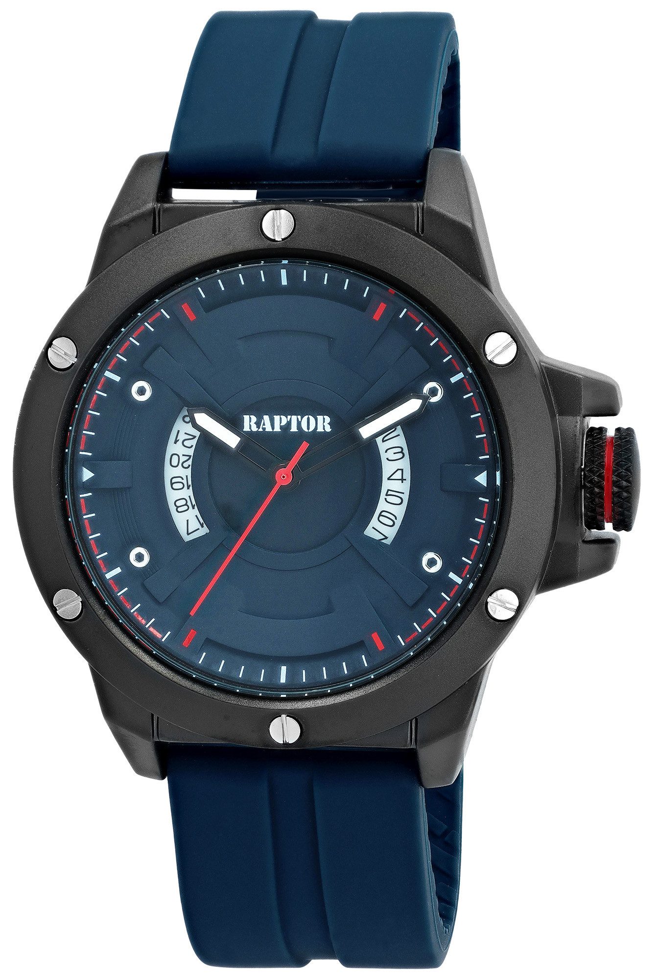 Raptor Quarzuhr Ramon Silikonbanduhr, D: 46 mm, Datumsaneige