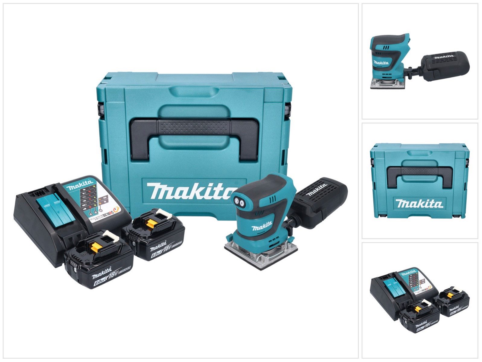 Makita Akku-Schwingschleifer DBO 484 RGJ 18 V 112 x 102 mm + 2x Akku 6,0 Ah + Ladegerät + Makpac