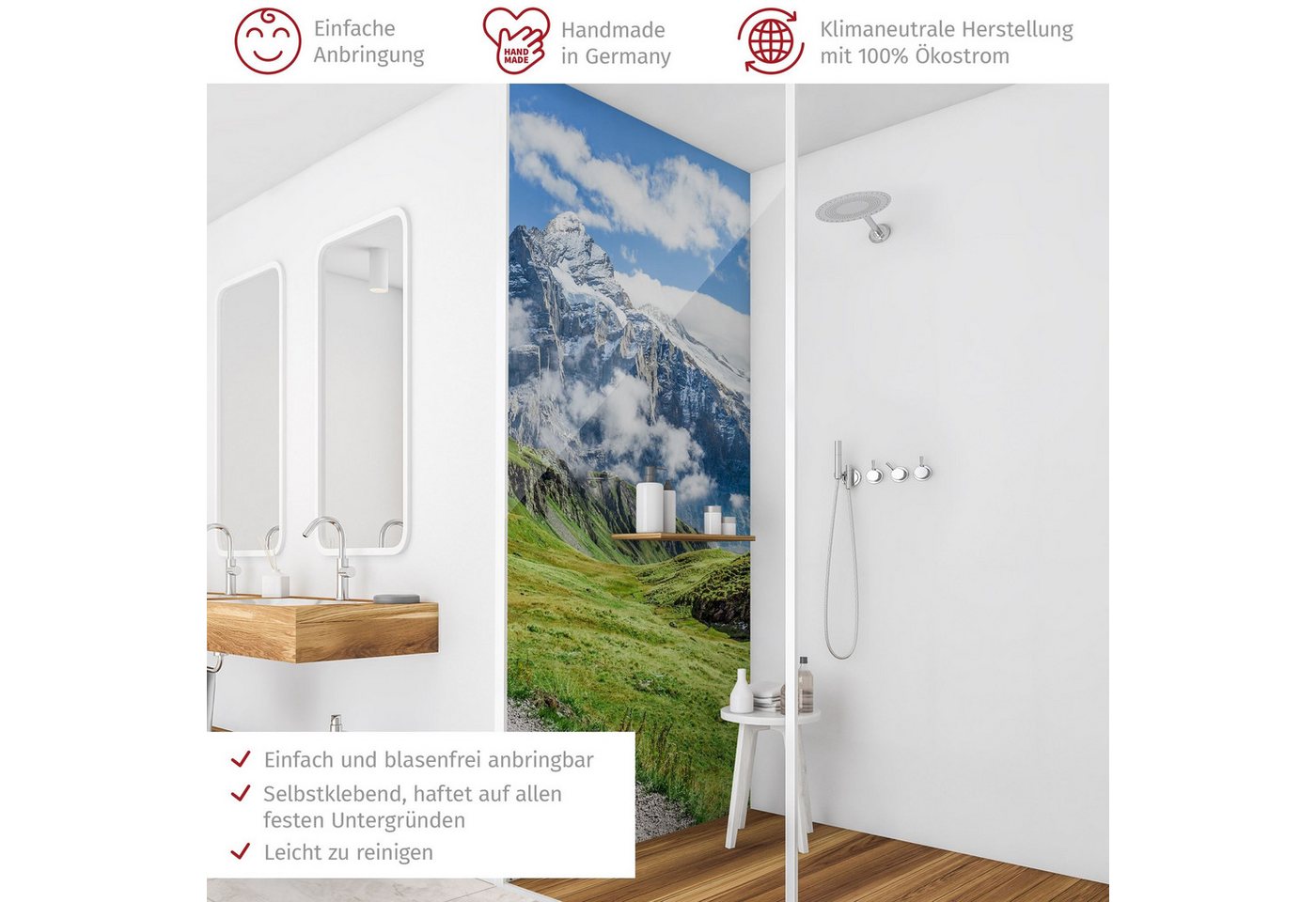 Thumbnail - Bilderdepot24 Badrückwand Natur grün Duschrückwand ohne Bohren Dusche, (1-tlg., Hart-Folie Smart matt 0,35 mm), fugenlos...