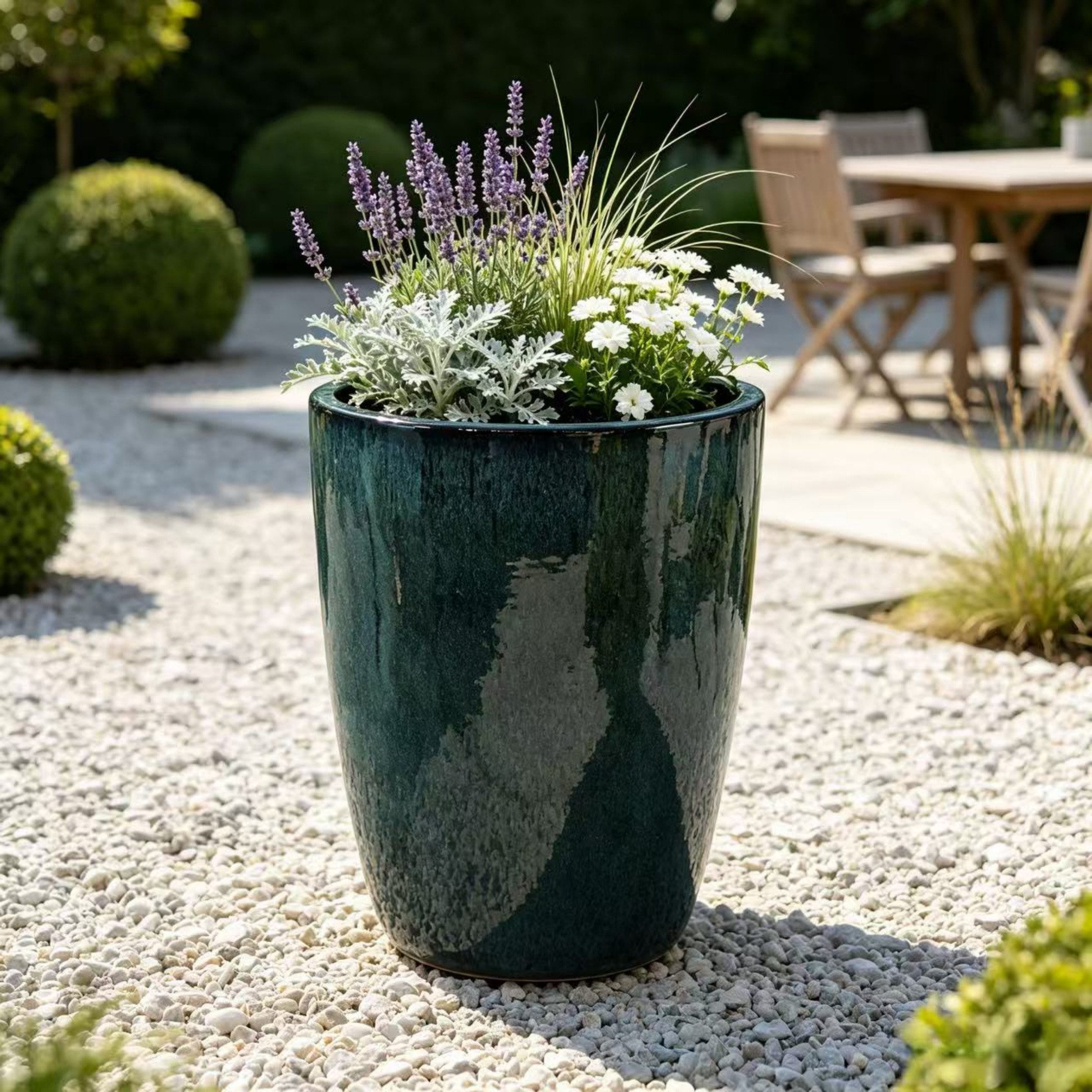Blossom Blumentopf Großer Keramik Pflanztopf Ø 38,5x49,5 cm, Pflanzkübel aus Steinzeug, Moosgrün-Verlaufsglasur, handgefertigte Optik, mit Drainage