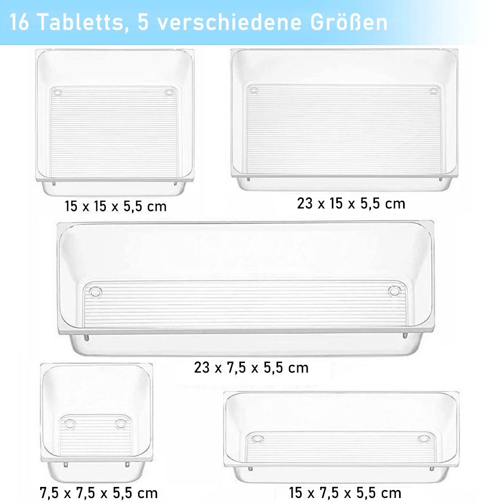 5 Schubladen Kunststoff, mit Größen zggzerg klarem Organizer aus Schubladeneinsatz Stücke 16 (16 St)