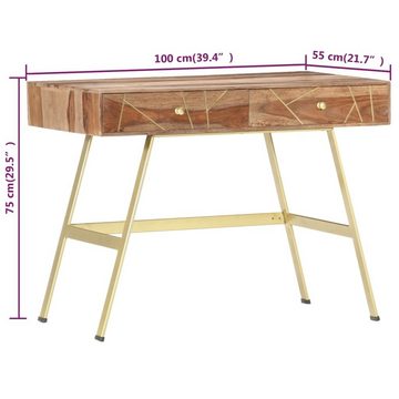 möbelando Schreibtisch 3000918 (LxBxH: 100x55x75 cm), aus Palisander-Massivholz, Stahl in Helles Holz und Messingfarben