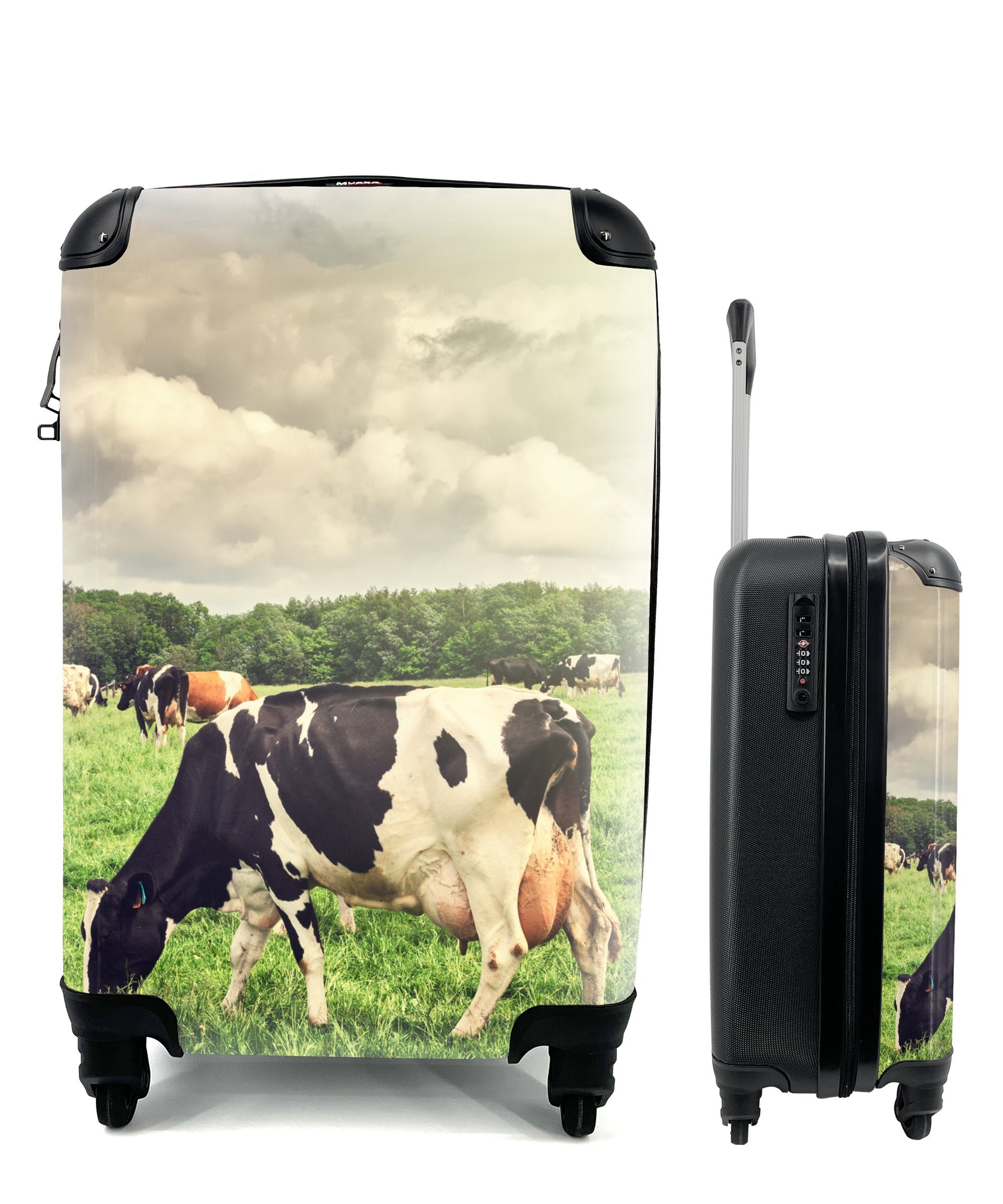 MuchoWow Handgepäckkoffer Kühe für Reisekoffer Weide Tiere Trolley, Natur Rollen, rollen, Reisetasche - Handgepäck mit - Landschaft, 4 - Ferien, 