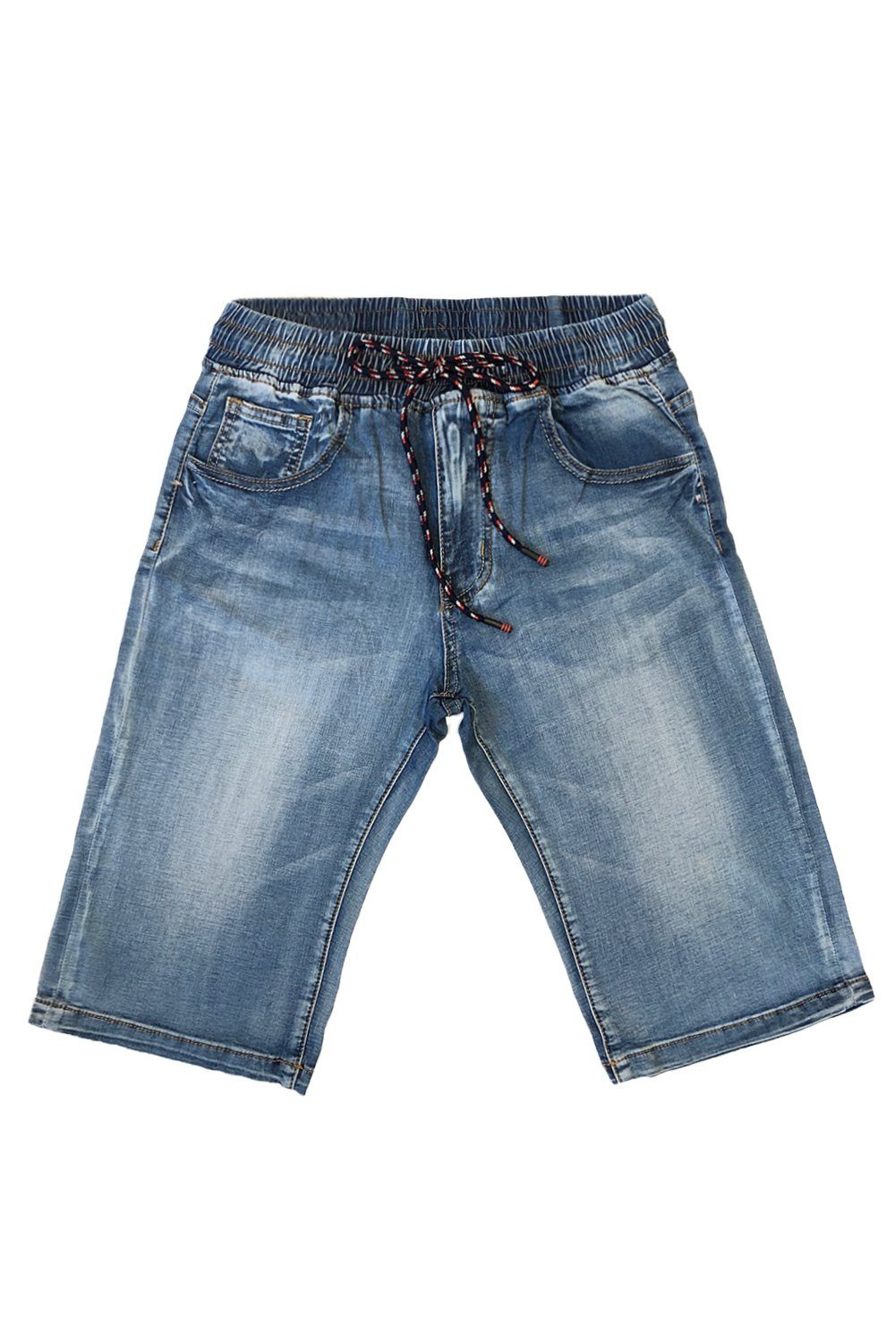 Sommer Capri Jeansshorts in GUTTI Kurze (1-tlg) Jeans Gummibund Hose 3/4 Blau Bermuda LEO 3647 Shorts