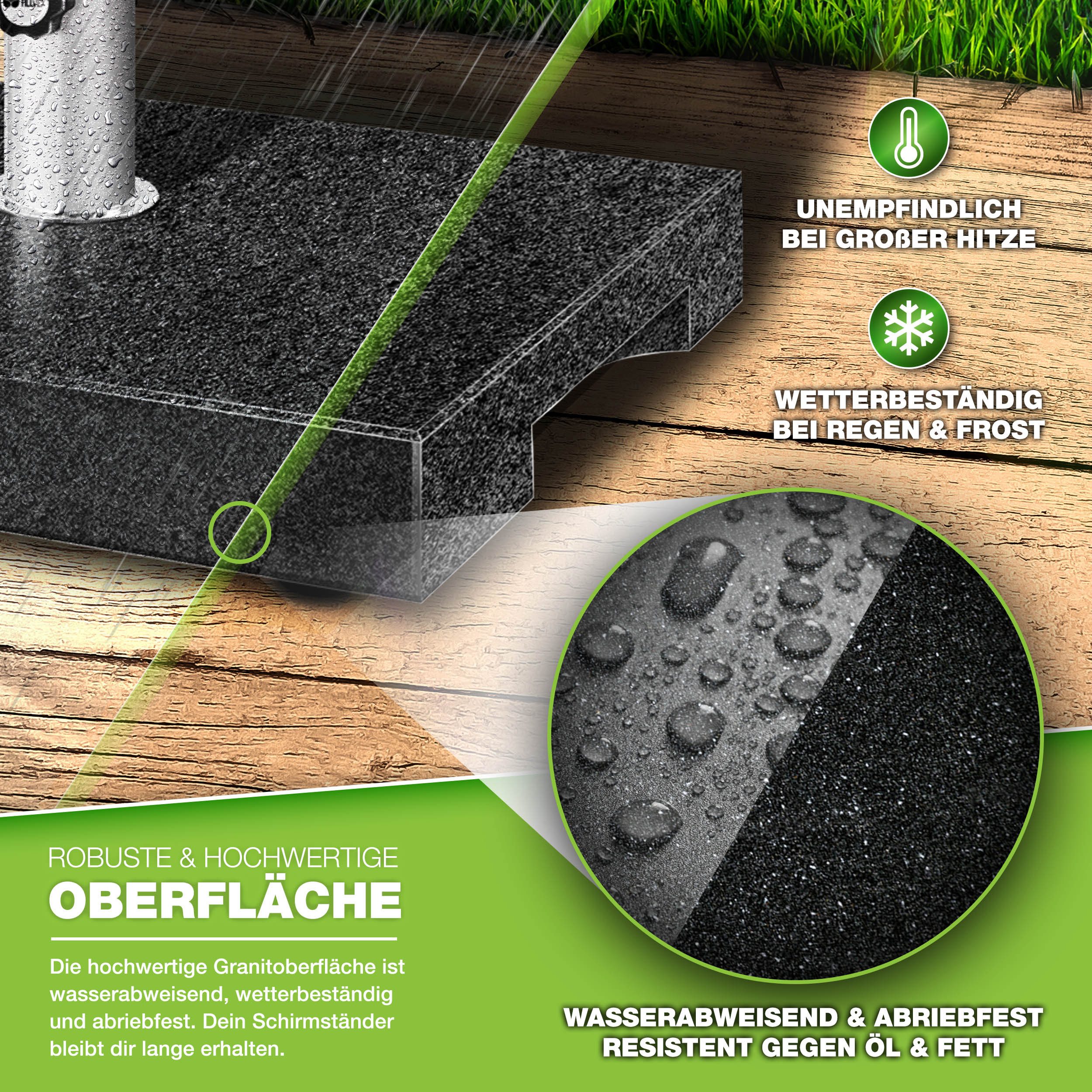 tillvex Sonnenschirm tillvex Granit Sonnenschirmständer, Balkonschirmständer für Schirmstöcke 16-48 mm & 300cm Schirmdurchmesser, Sonnenschirm, Granit Sonnensch – Bild 3 von 5