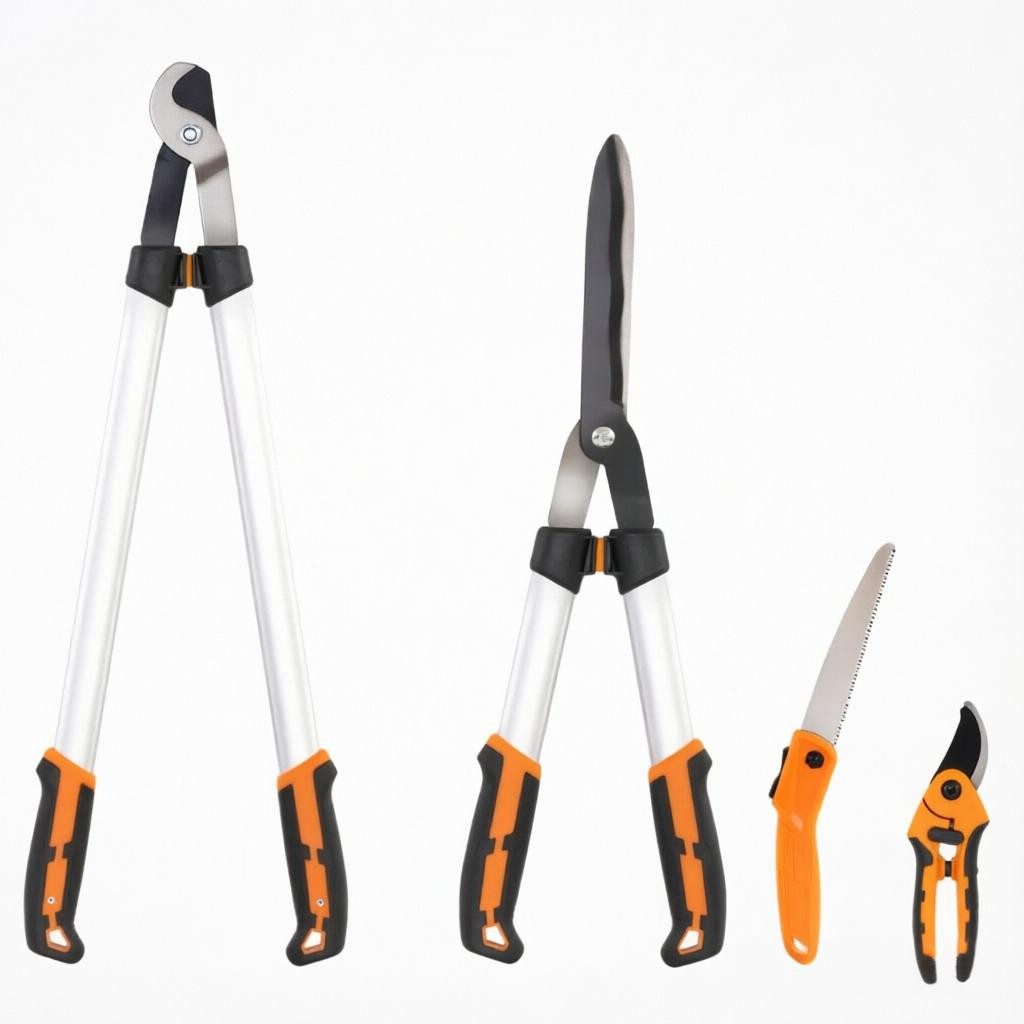 FANNOU Gartenschere Gartenscheren-Set, Griffe aus Aluminium, (4-tlg), mit Astschneider, Bypass-Schneider, Schneidschere und klappbarer Säge