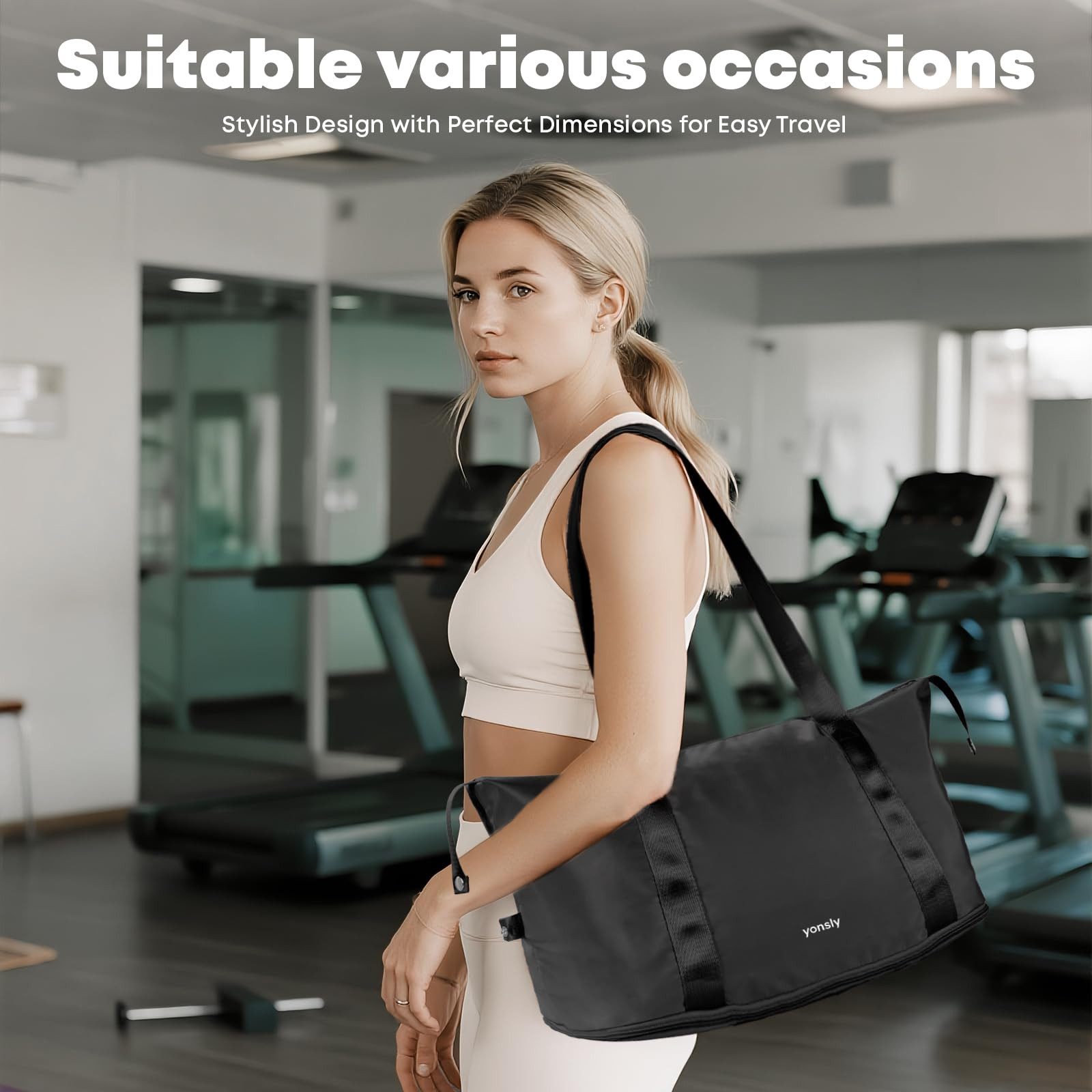 YONSLY Reisetasche Leichte Weekender-Reisetasche mit Kulturbeutel für (Spar-Set, Reisetasche + Kulturbeutel), Erweiterbar, mit Trolleygurt, Nylon-Gewebe, waschbar und leicht