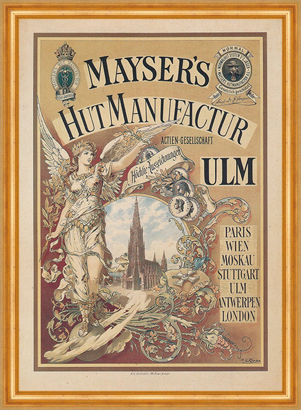 Kunstdruck Maysers Hutmanufactur Ulm Seger Stuttgart Münzen Werbung 026 Gerahmt