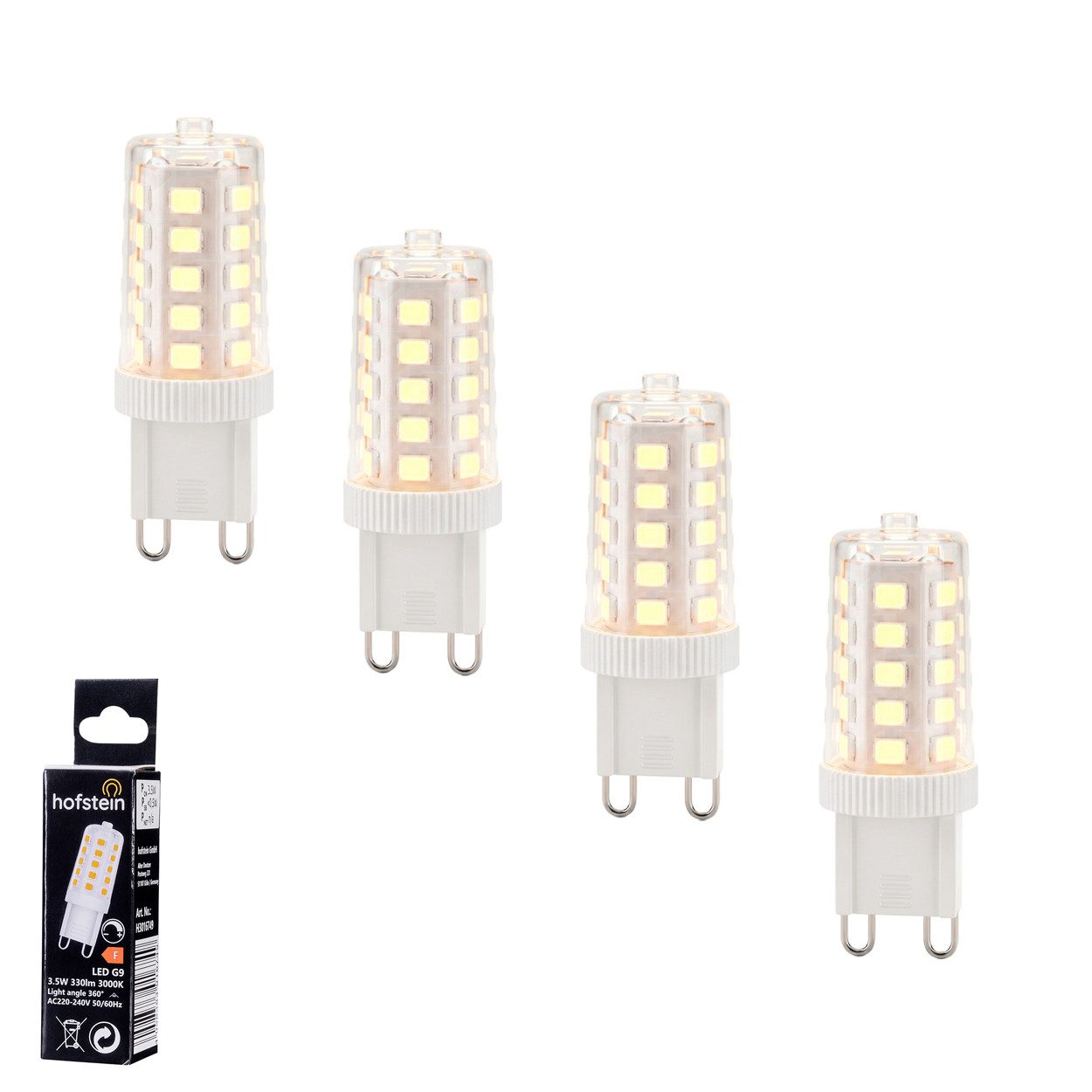 hofstein LED-Leuchtmittel 4er Set Glühbirne G9 Warmweiß dimmbar 3,5 Watt G9, G9, 3000 Kelvin, 330 Lumen, Filament, Klar