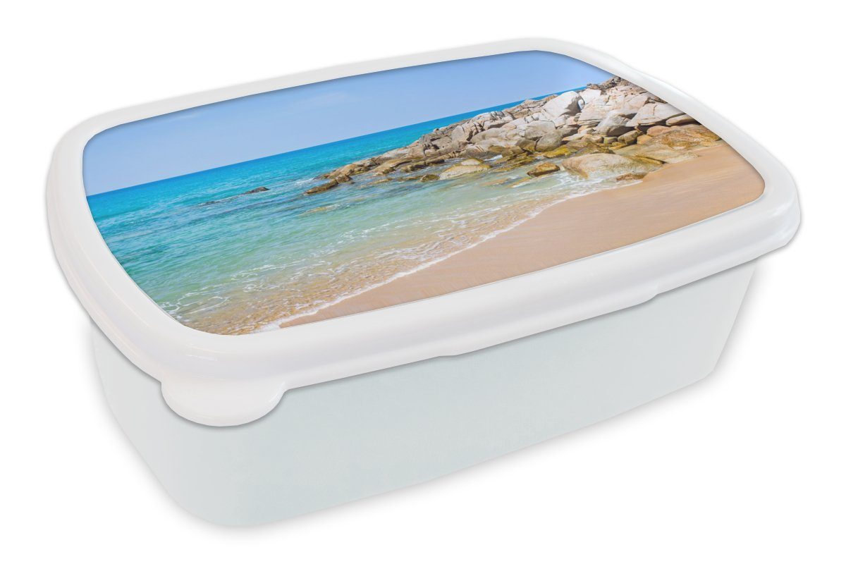 Lunchbox und - Strand Erwachsene, MuchoWow Jungs - Brotdose, Tropisch Mädchen und für Sommer, Kinder - für (2-tlg), Brotbox Kunststoff, Meer weiß