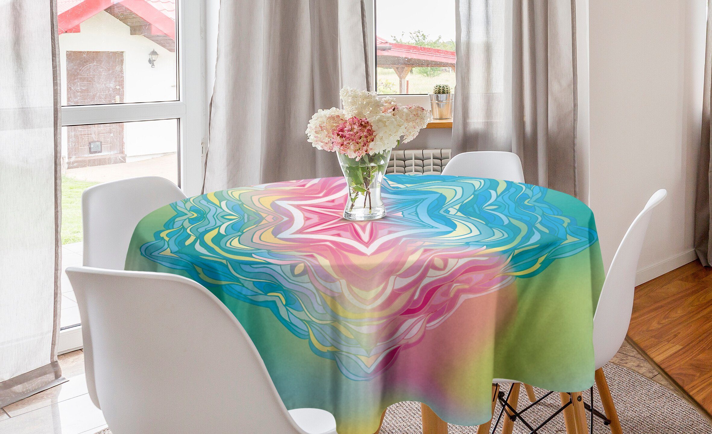 Regenbogen Abdeckung für Tischdecke Tischdecke Kreis Küche Blumen Abakuhaus Dekoration, Esszimmer Blumen-Mandala