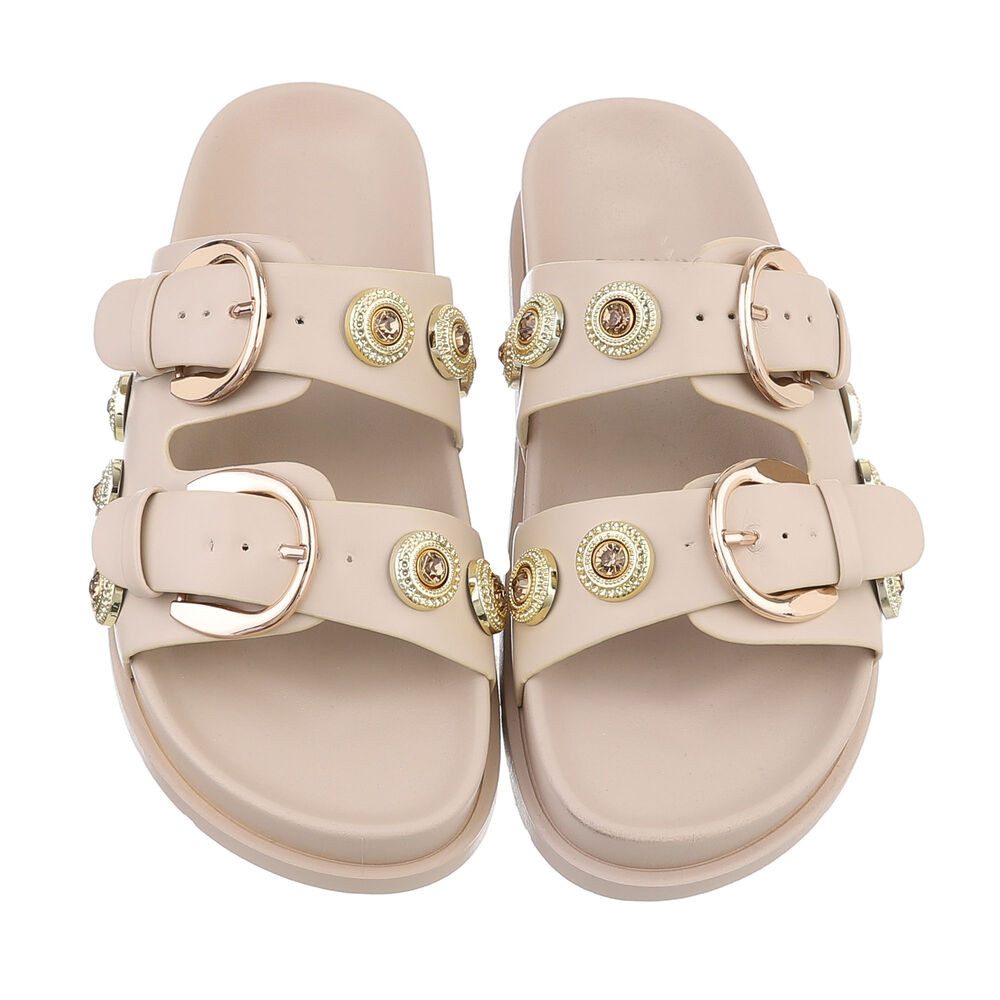 Ital-Design Damen Mules Freizeit Pantolette (86706564) Flach Pantoletten in Beige