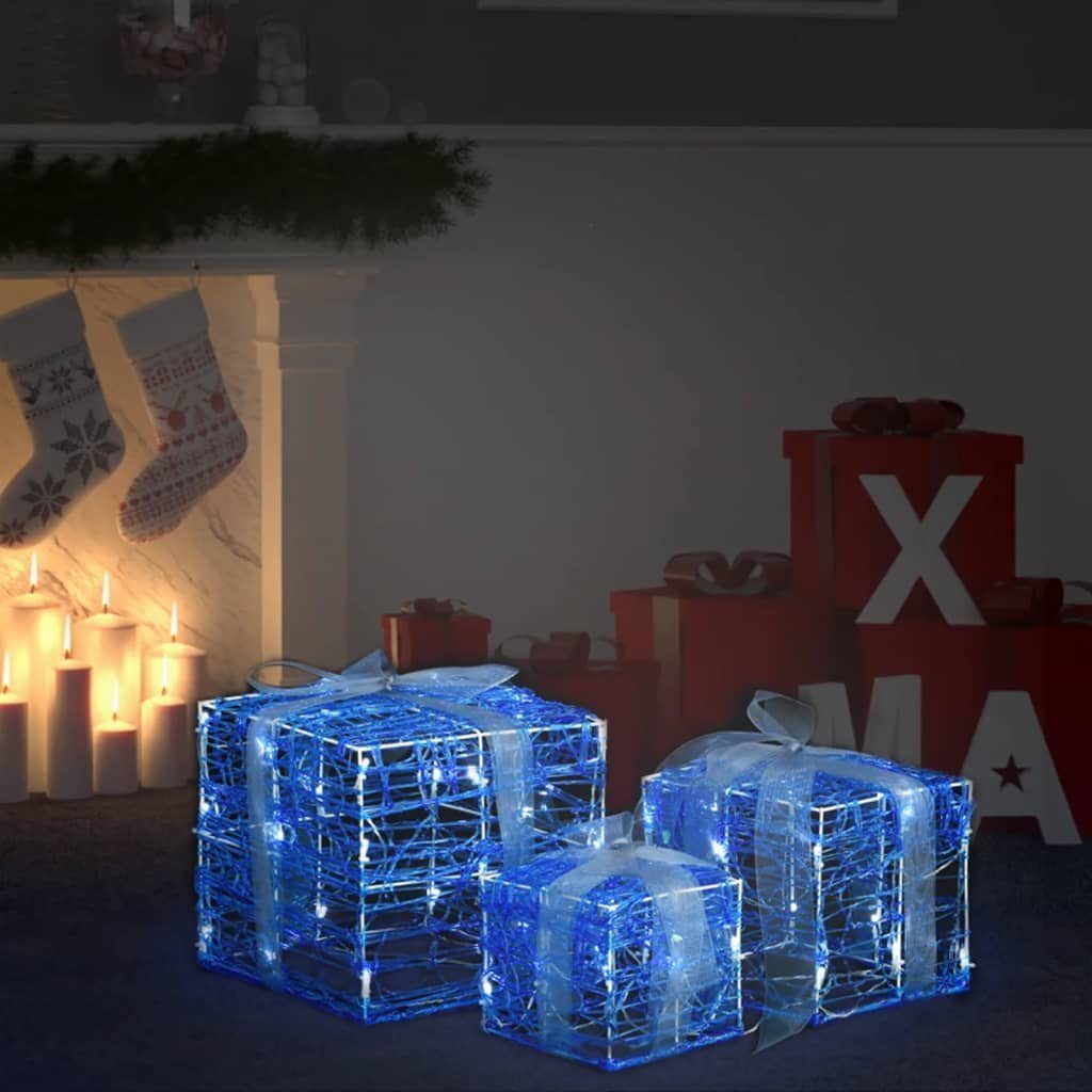 vidaXL Stk. Blau LED-Geschenkboxen 3 Christbaumschmuck Kaltweiß Weihnachtsdekoration (3-tlg)