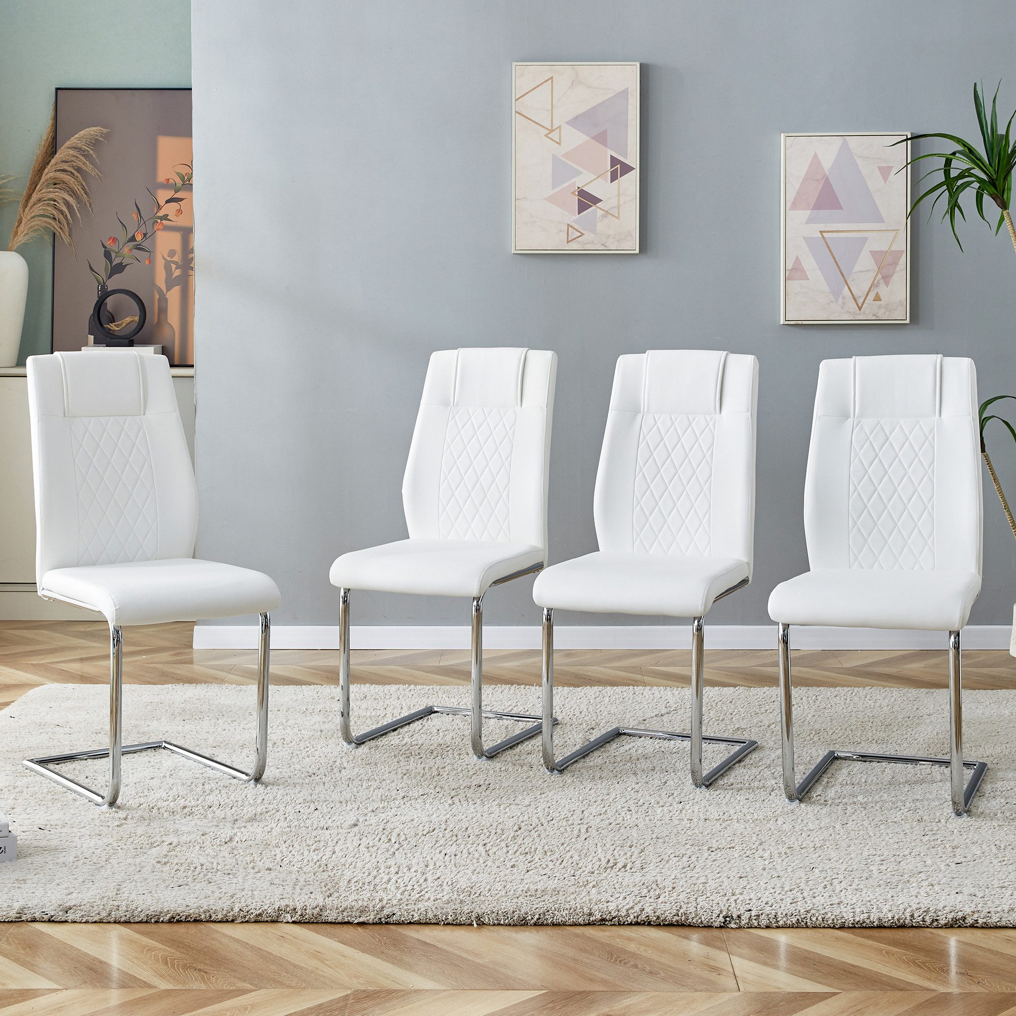JUFU Esszimmerstuhl Polsterstuhl Wohnzimmerstuhl mit Kunstleder-Optik und Metallgestell (4 St), komfortabel für Küche, Ess- oder Wohnbereich