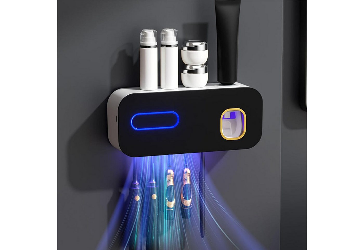 wohnTRAUM24 UV-Zahnbürstenhalter UV-Zahnbürste Sanitizer, Wiederaufladbar Zahnbürste Sanitizer Halter, Kabellose Wand Montiert Zahnbürste Sterilisator für Bäder mit 5 Slots