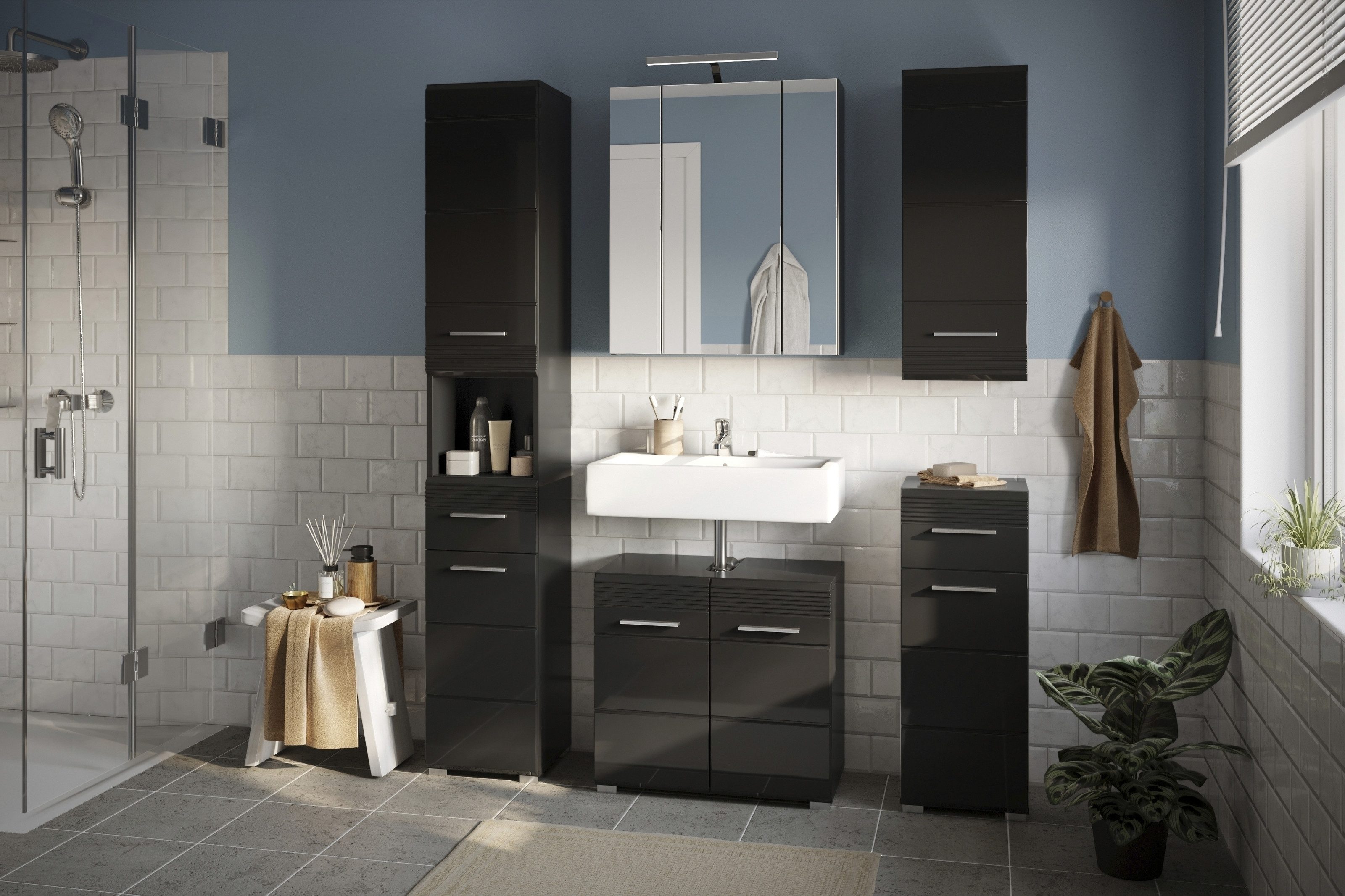freiraum Waschbeckenunterschrank Linus in Schwarz Hochglanz - 60x56x34cm (BxHxT) – Bild 5 von 5