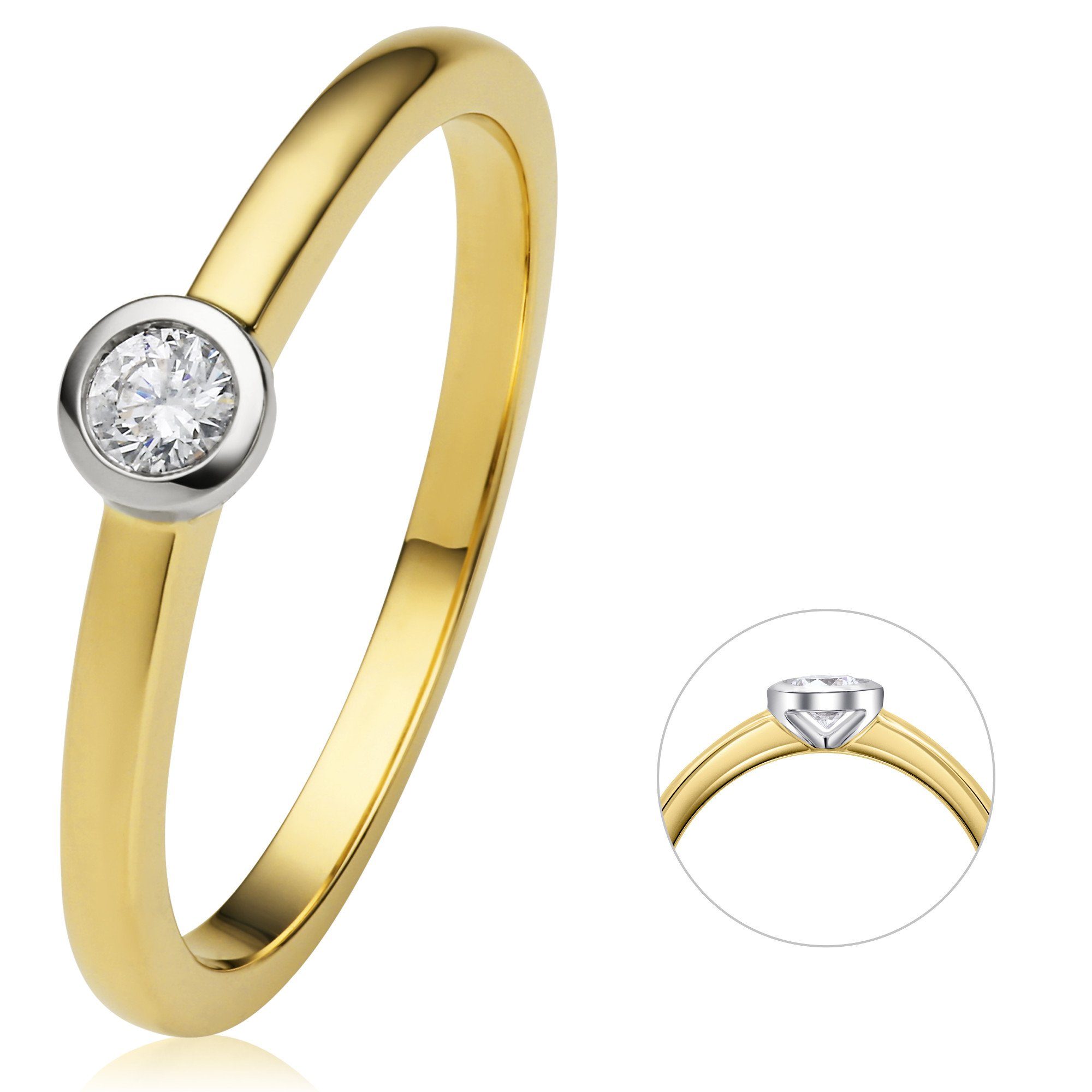 Diamantring 0.1 ct Diamant Brillant Zarge Ring aus 585 Gelbgold