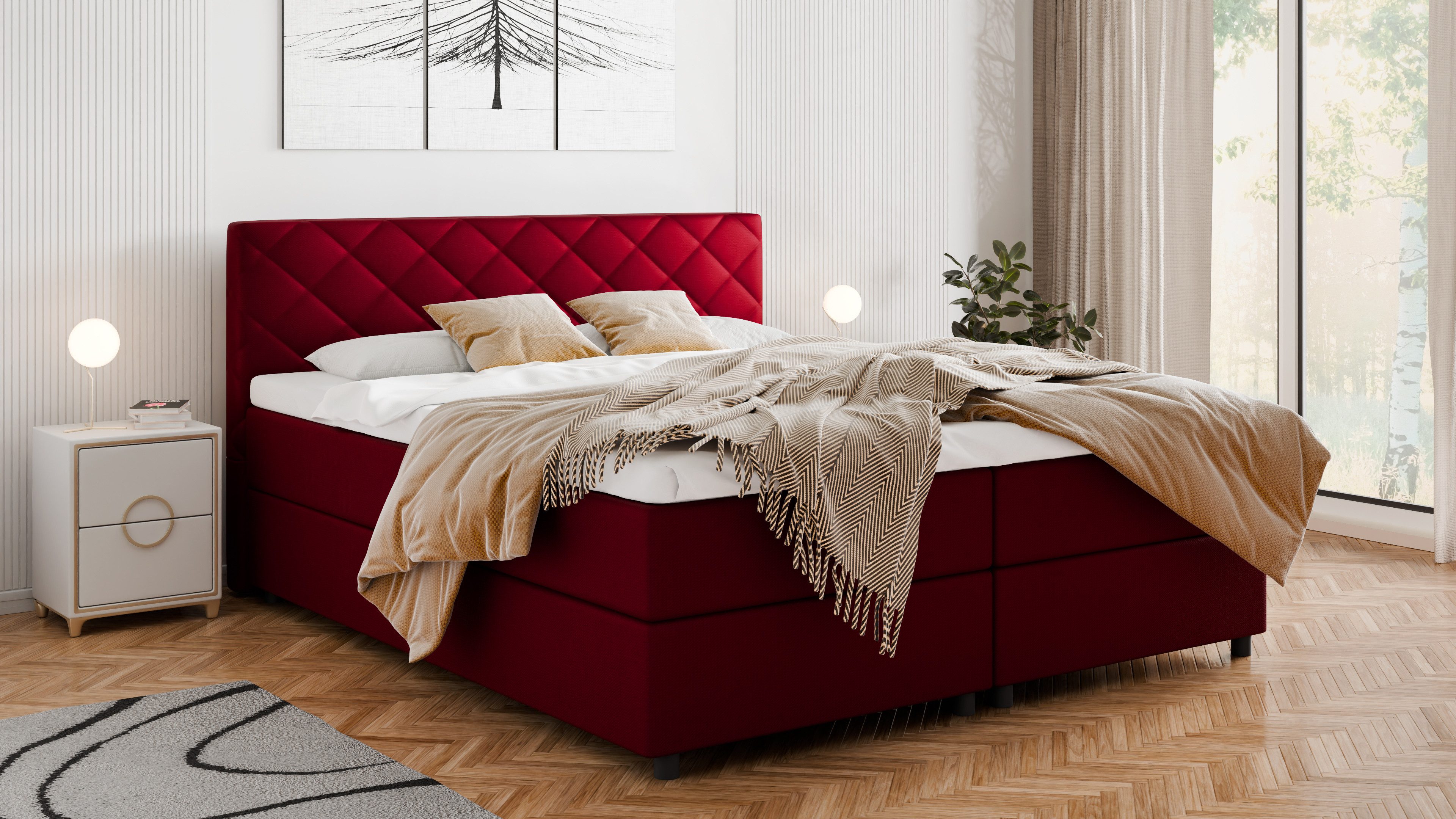 Homesy Boxbett DIAMARO (Boxspringbett inkl. integrierter Matratze und Topper), Praktischer Stauraum mit seitlicher Öffnung