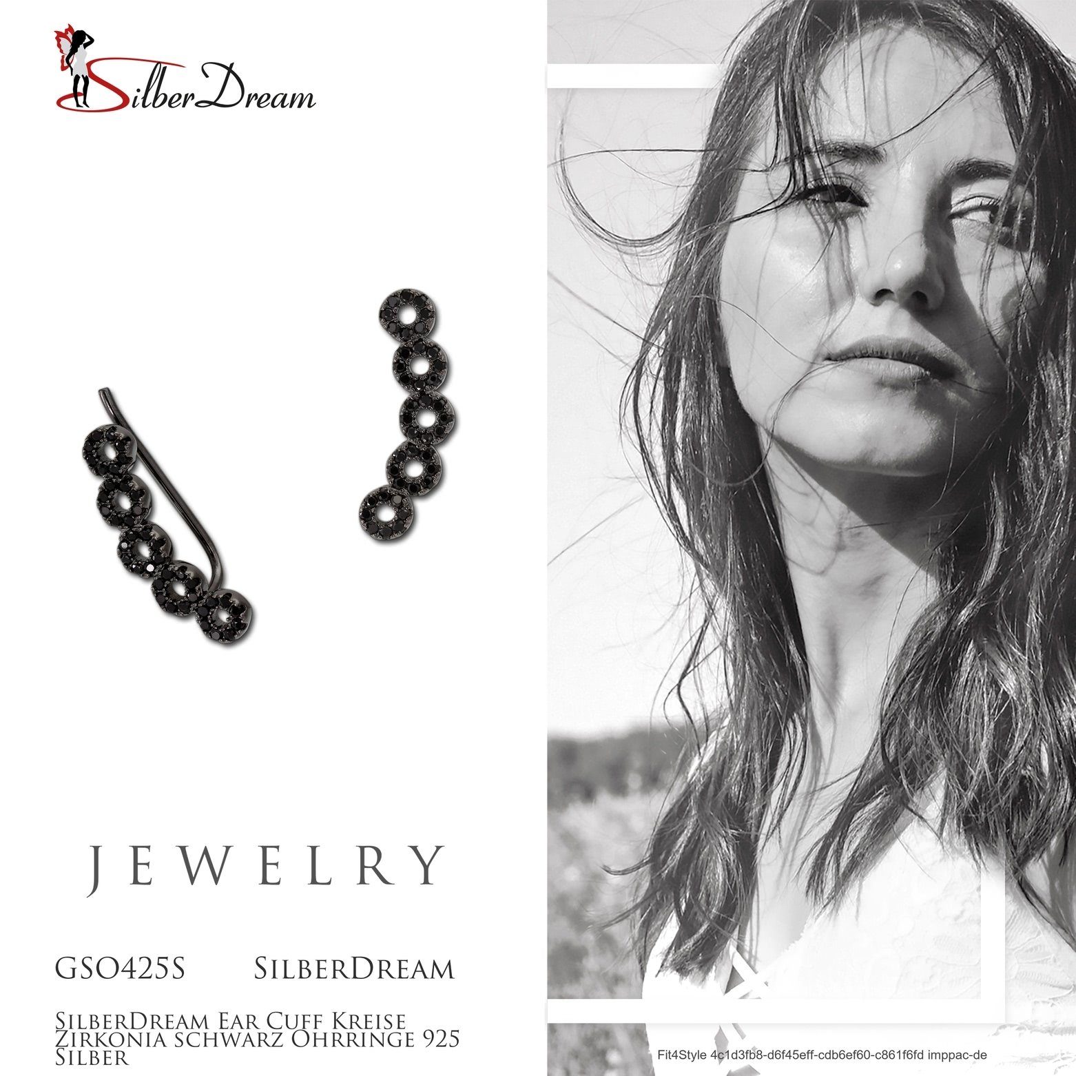 SilberDream Paar Ohrklemmen SilberDream geschwärzt Ear Cuff Kreise (Ohrklemme), Damen Ohrklemme Ear Cuff Kreise 925 Sterling Silber, schwarz