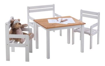 Home4You Kindersitzgruppe, Kiefernholz massiv, (4-tlg), mit 1 Tisch, 1 Sitzbank und 2 Stühlen