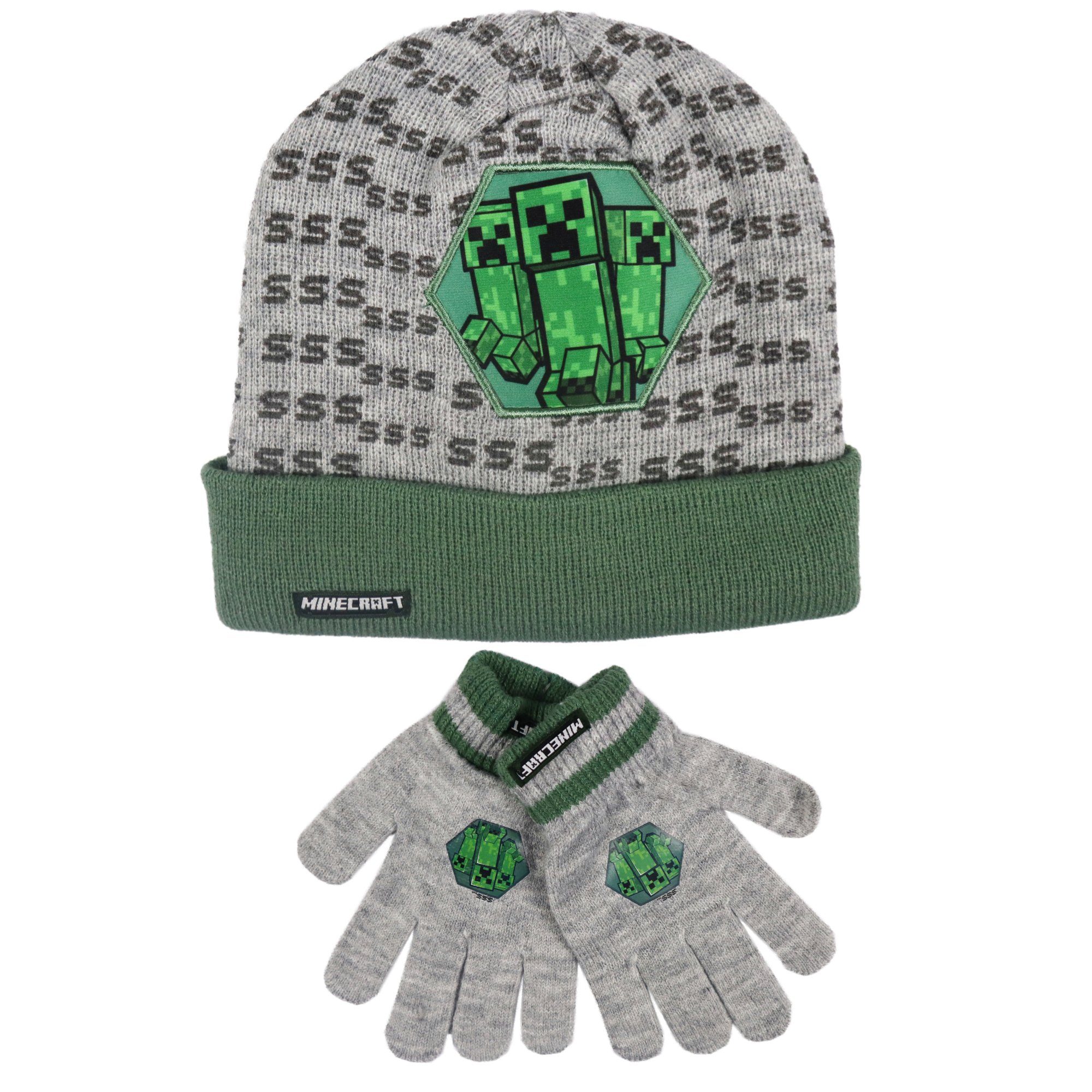 Set 54 56 Minecraft Handschuhe Gr. Mütze Minecraft Creeper Wintermütze plus bis 2tlg Jerseymütze Kinder