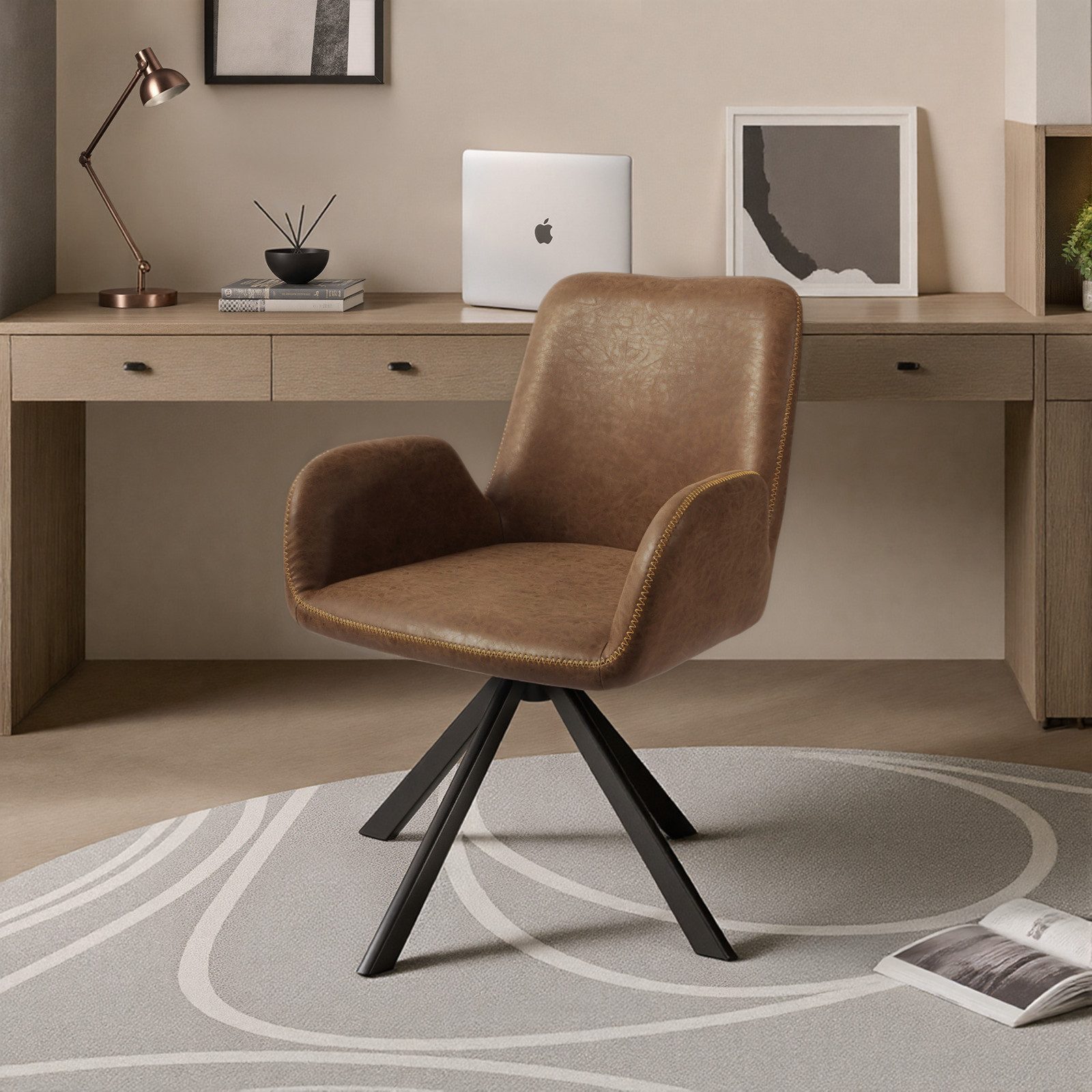 HOMAVO Esszimmerstuhl Stuhlset mit Ammlehnen in Drehbar Vintage-Look (2 St), EN 12520 geprüft, Armlehnen, ergon. Rückenlehne, 360° Drehung