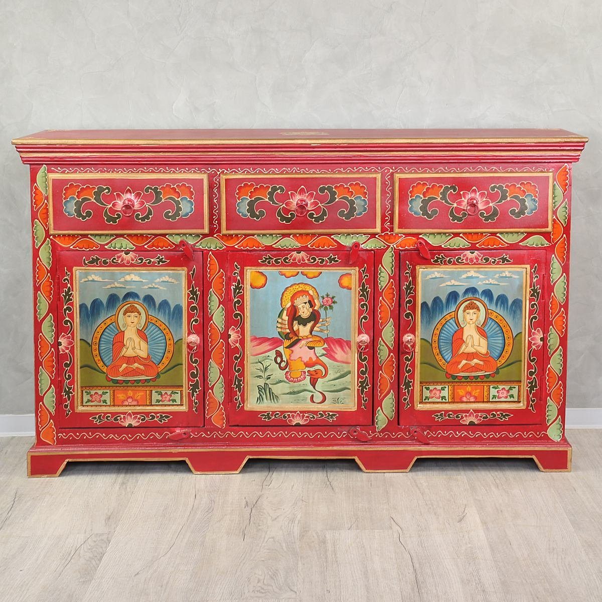 Oriental Galerie Mehrzweckschrank Tibet Sieboard Wandschrank Jirki Rot 150 cm Handarbeit