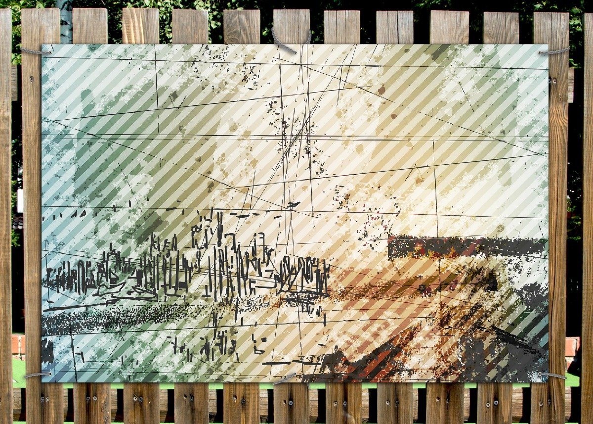 Thumbnail - Wallario Sichtschutzzaunmatten Grunge Stil Streifen Schrift und Muster