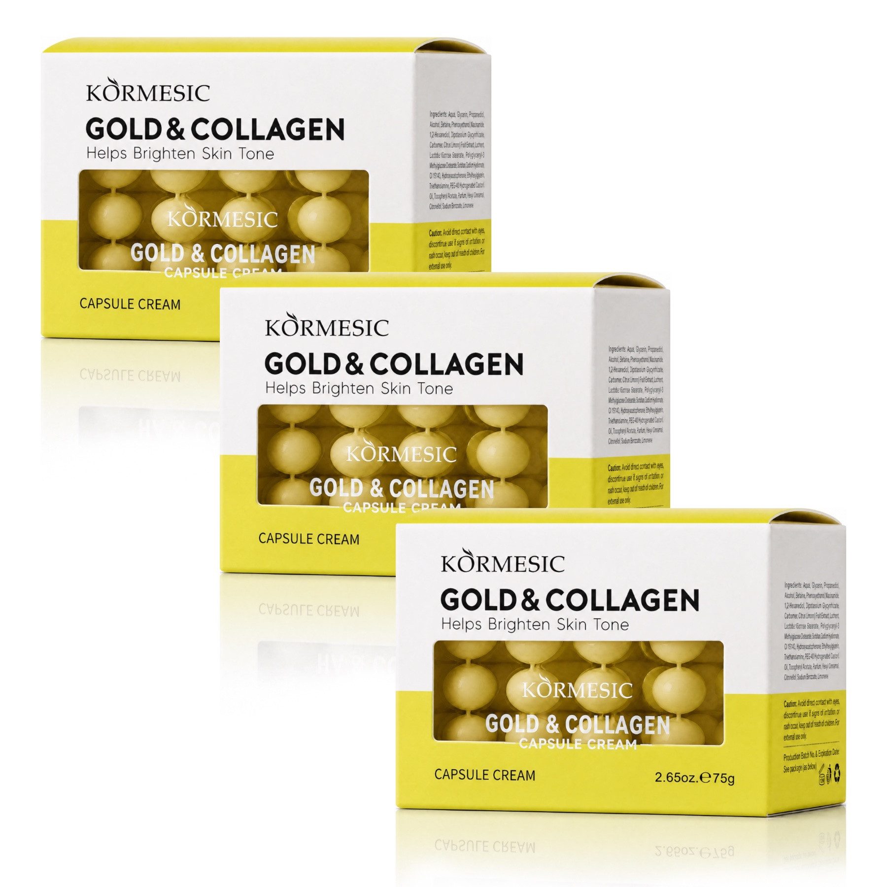 KORMESIC Tagescreme Gesichtscreme Kollagen Gold Kapselcreme Glow Strahlende Haut, 3-tlg., Hautpflege, Tagescreme, Nachtpflege, Tagespflege